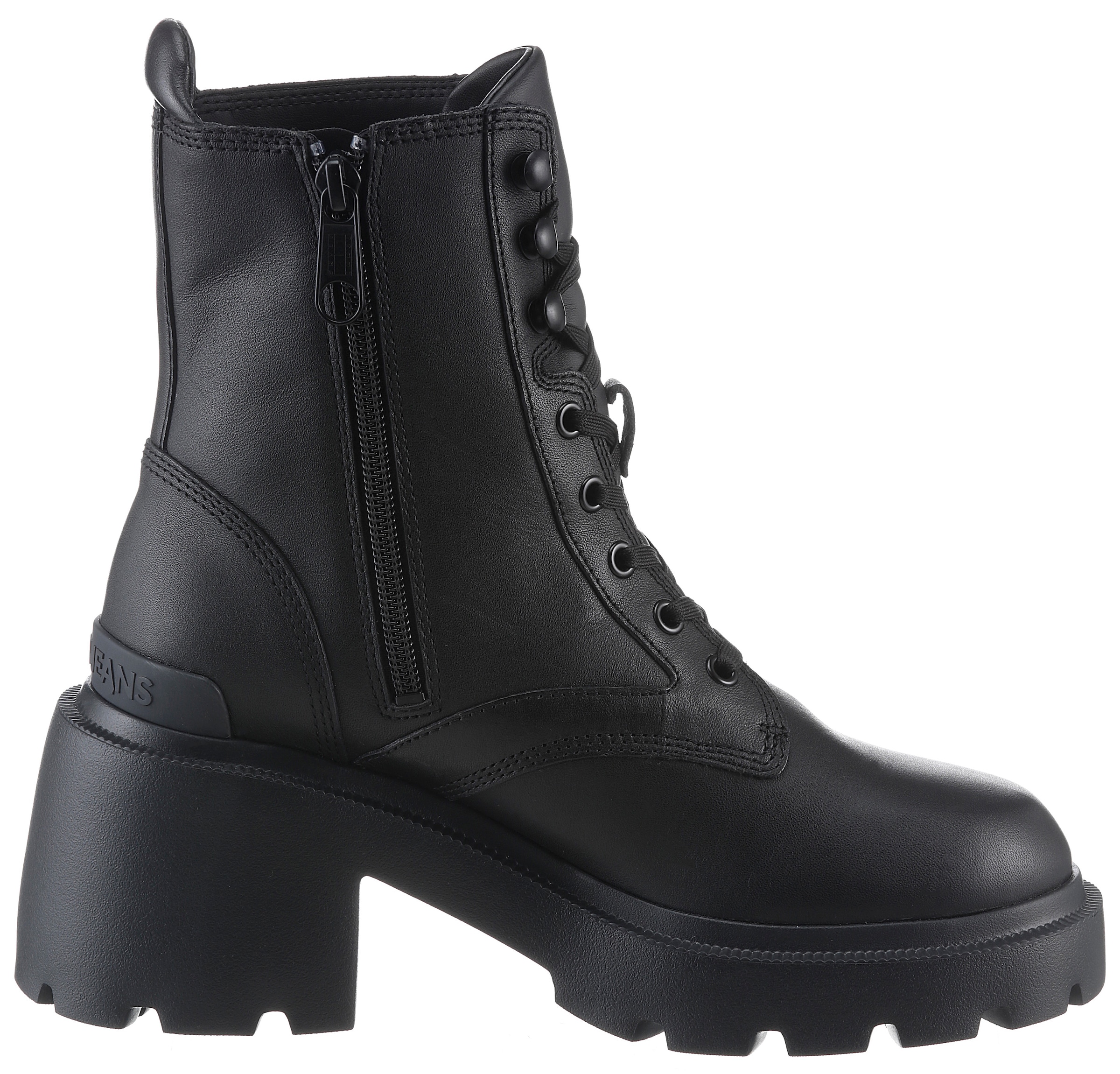 Tommy Jeans Schnürstiefelette »TJW MID HEEL BOOT LEATHER«, Blockabsatz, Plateau, Schnürboots, Chunkyboots mit Label