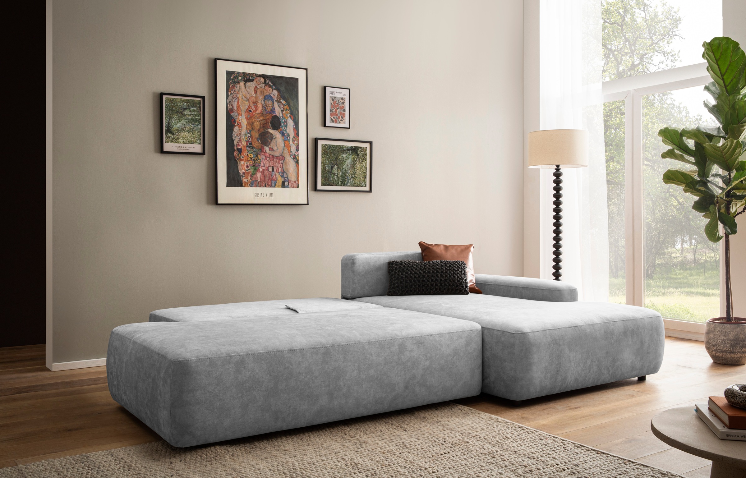 INOSIGN Ecksofa »TORGE, Schlafsofa Cord, Samtvelours u. Strukur fein, Couch in L-Form«, Schlaffunktion und Bettkasten, Liegefläche: 210x125 cm, neues Design