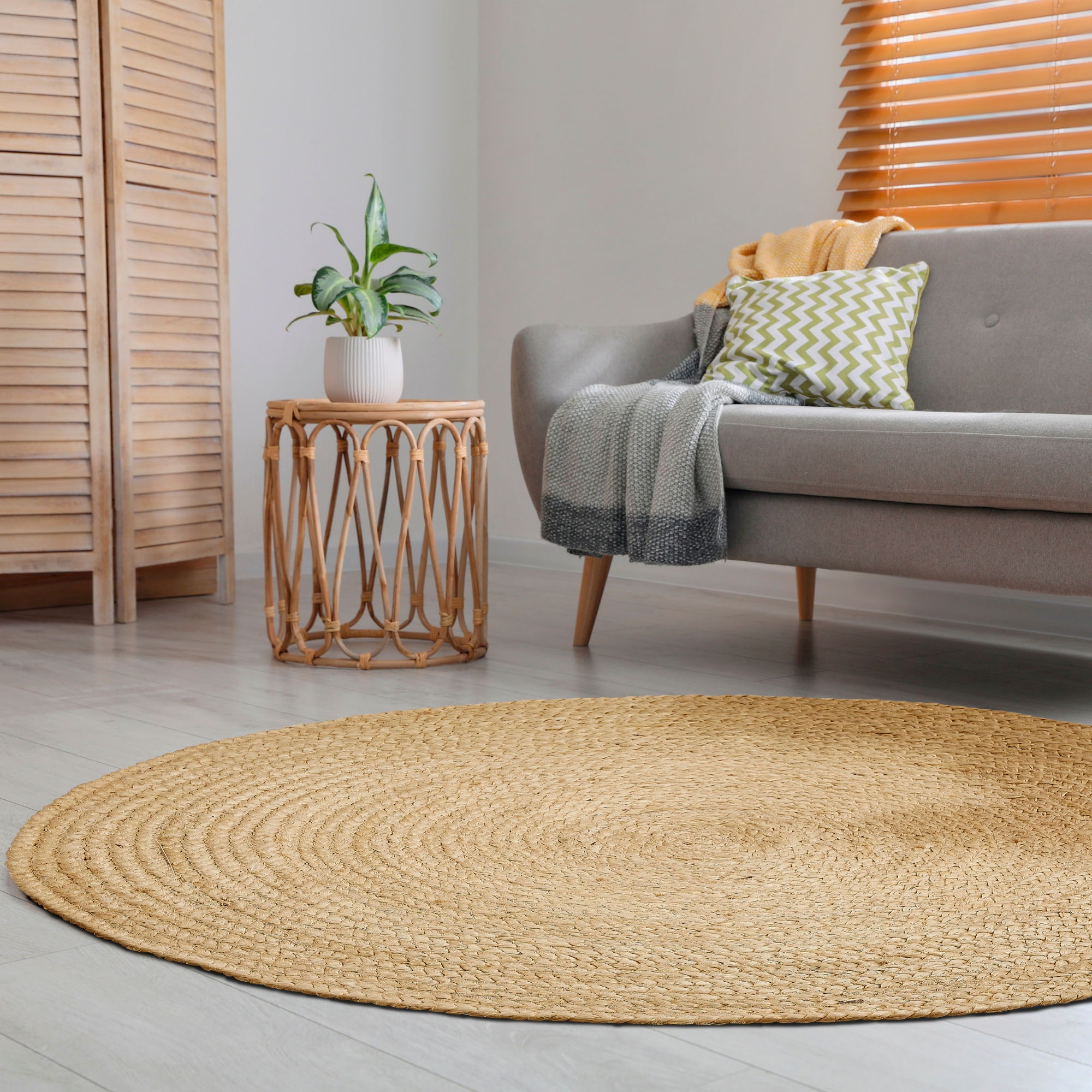 LUXOR living Teppich »Ibo, Juteteppich« rund 7 mm Höhe Wendeteppich, handgeflochten, Naturfaser, Boho-Style