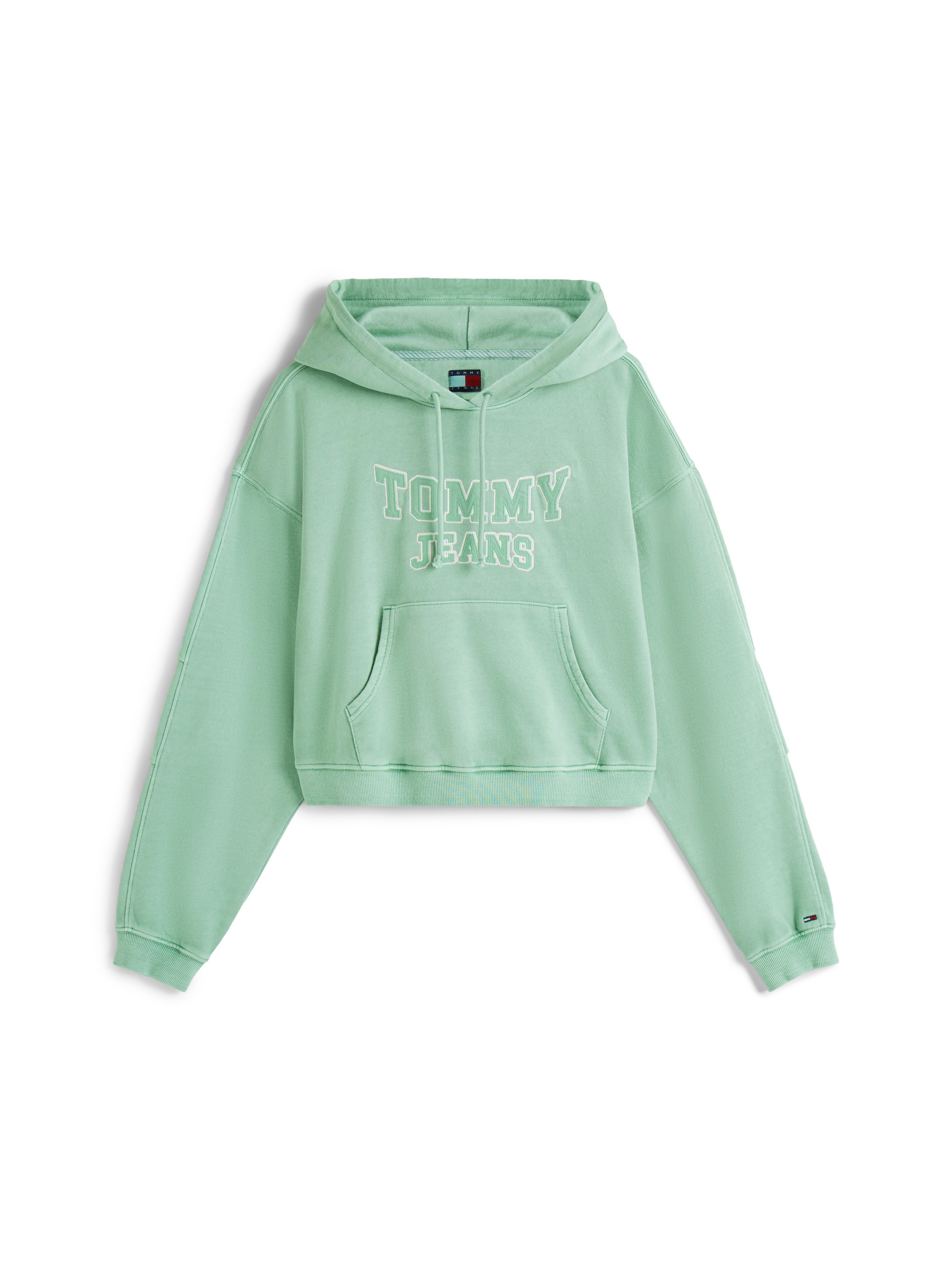 Kapuzensweatshirt TOMMY JEANS "TJW BXY CRP VARSITY HOODIE", Damen, Gr. L (40), cloudy jade, Sweatware, Obermaterial: 100% Baumwolle, bedruckt, Sweatshirts 3