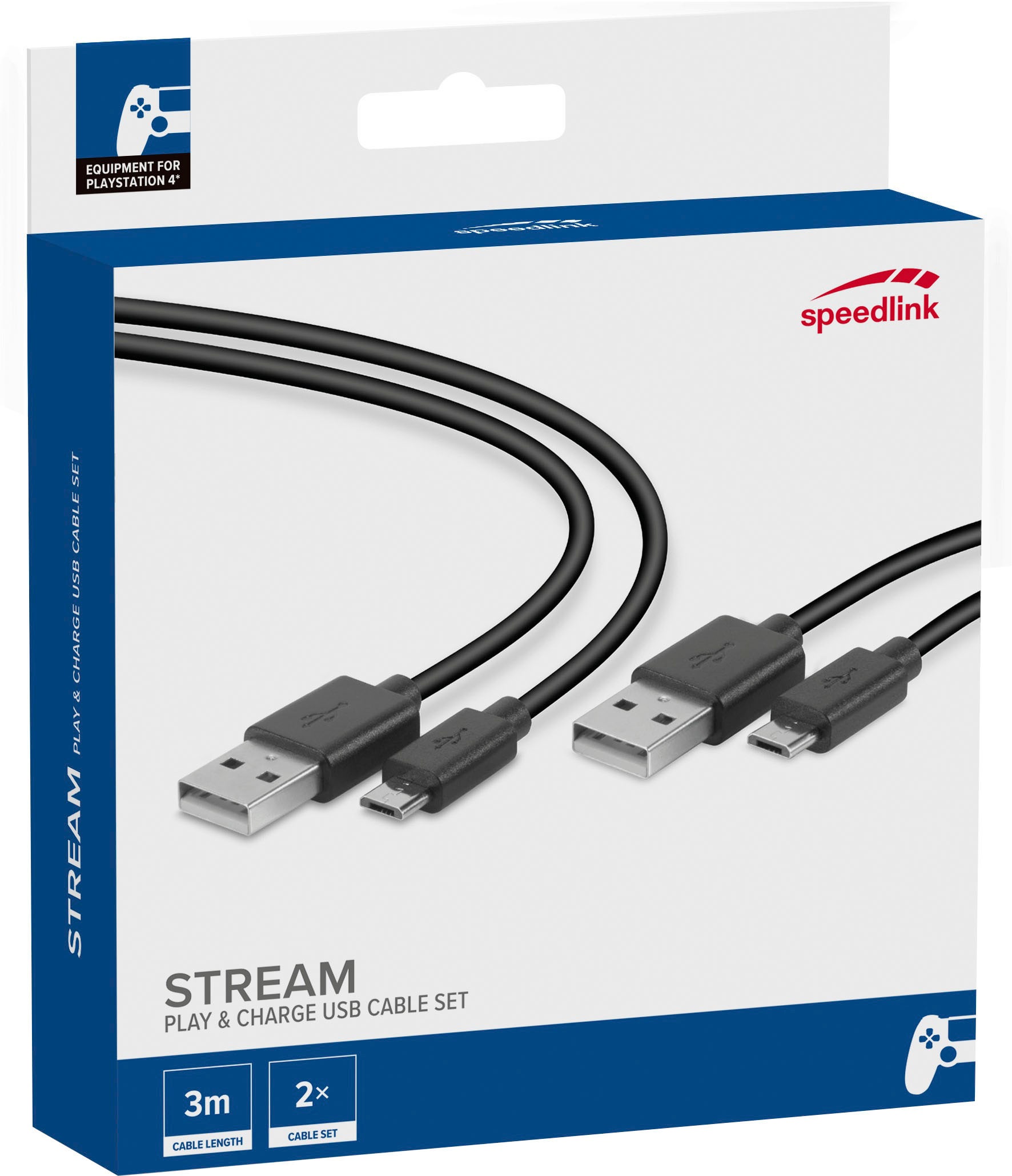 Speedlink Spielkonsolenzubehörkabel »STREAM Play & Charge«, Typ A (NEMA-1)-Micro-USB, 300 cm, USB Kabel Set für PS4