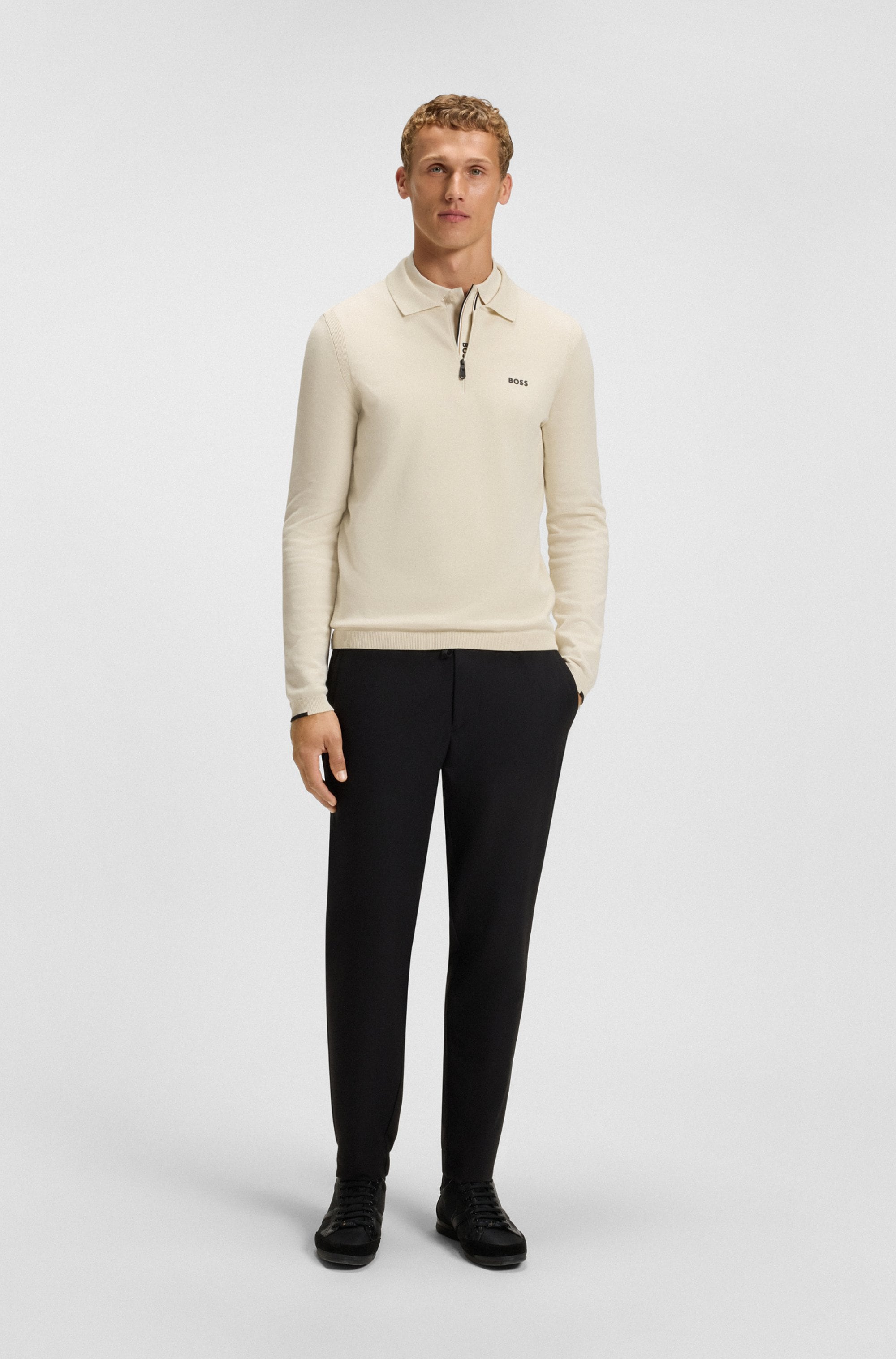 BOSS GREEN Strickpullover »KN Ever-X PL«, mit Reißverschluss, regular fit, toniges Logo