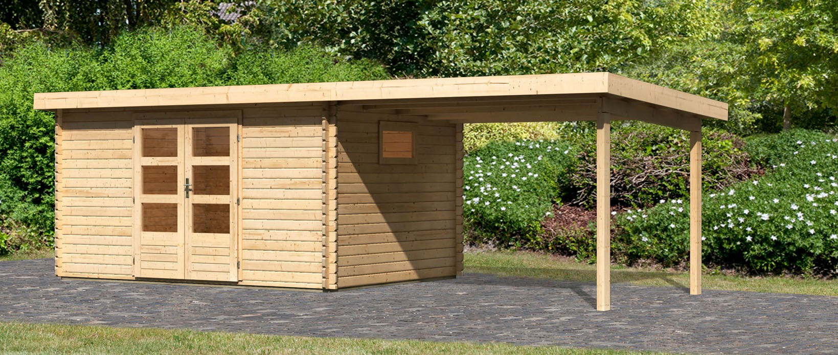 Karibu Gartenhaus »Trittau 5«, mit Anbaudach und Fenster