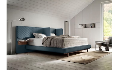 Boxspringbett »Silence«, in Aqua inkl. Nachtkonsole und Holzfuß in Nussbaum