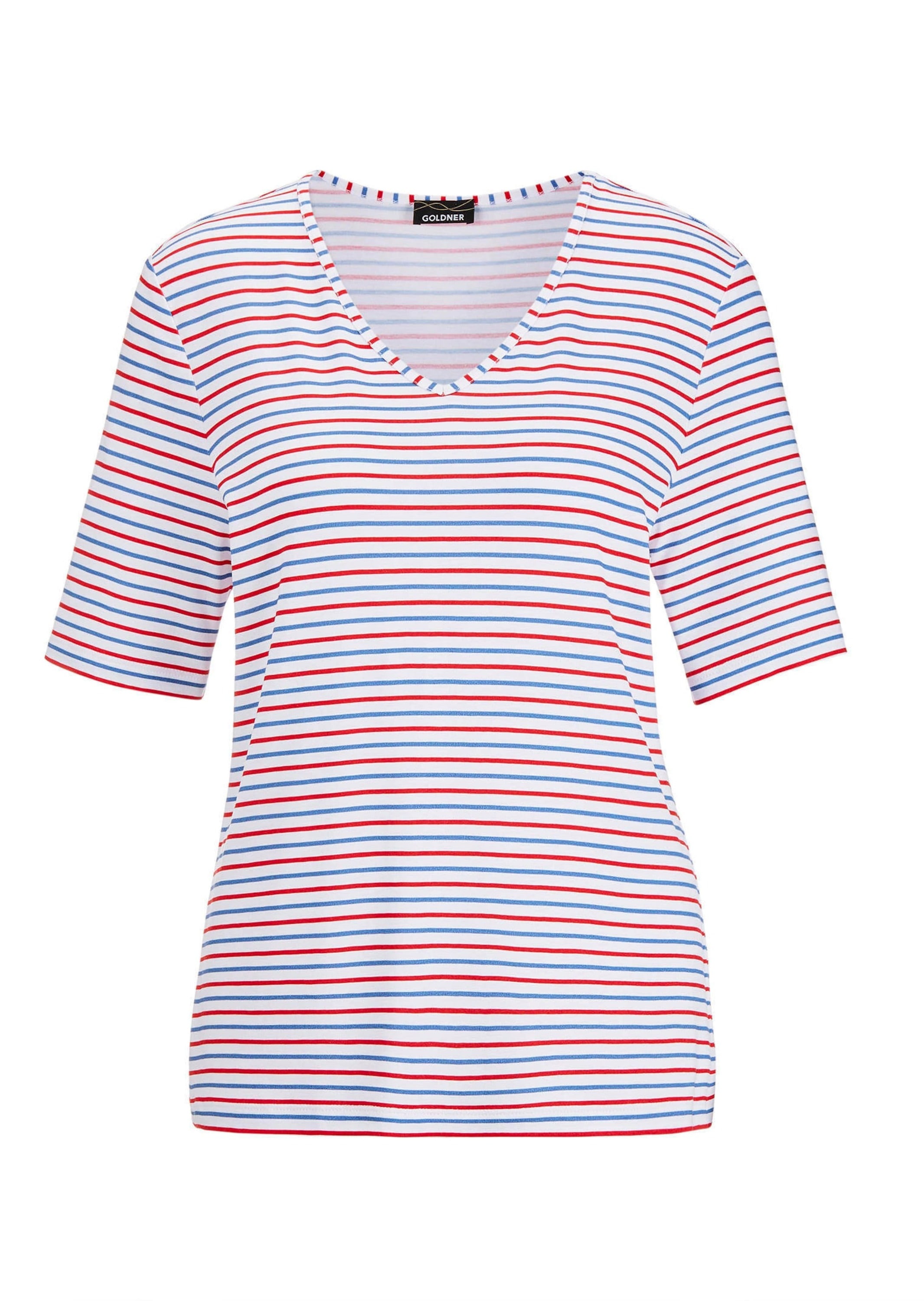 GOLDNER Kurzarmshirt "Kurzgröße Maritimer Streifenlook, V-Ausschnitt" Sonst günstig online kaufen