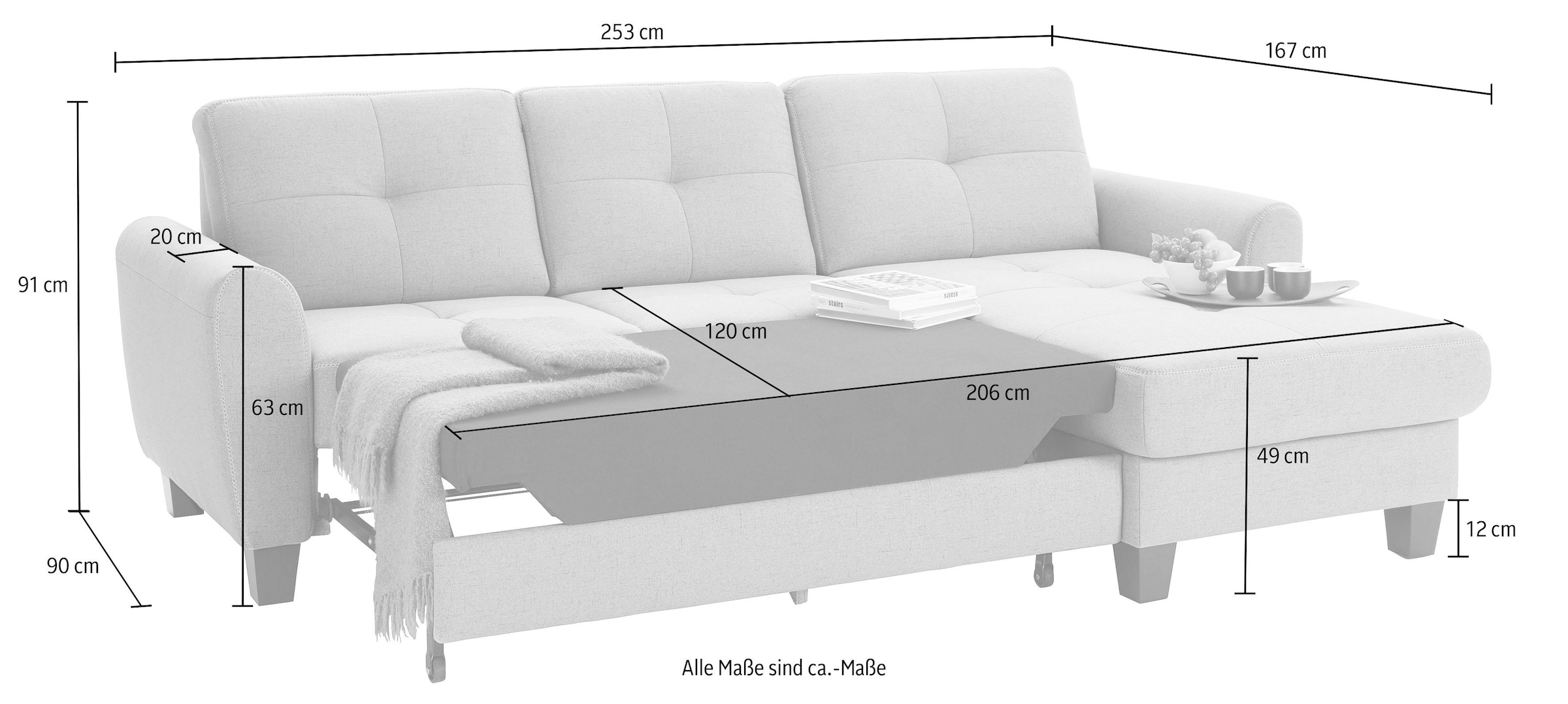 sit&more Ecksofa »Varese L-Form«, mit Federkern, wahlweise mit Bettfunktion und Stauraum