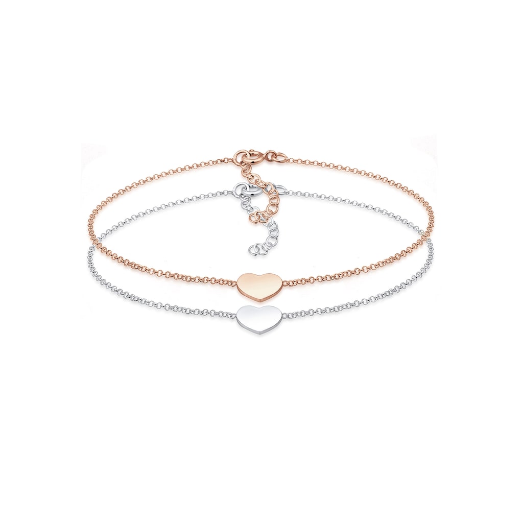 Elli Armband Set »Herz Paar Freundschaft Bi-Color 925er Silber«