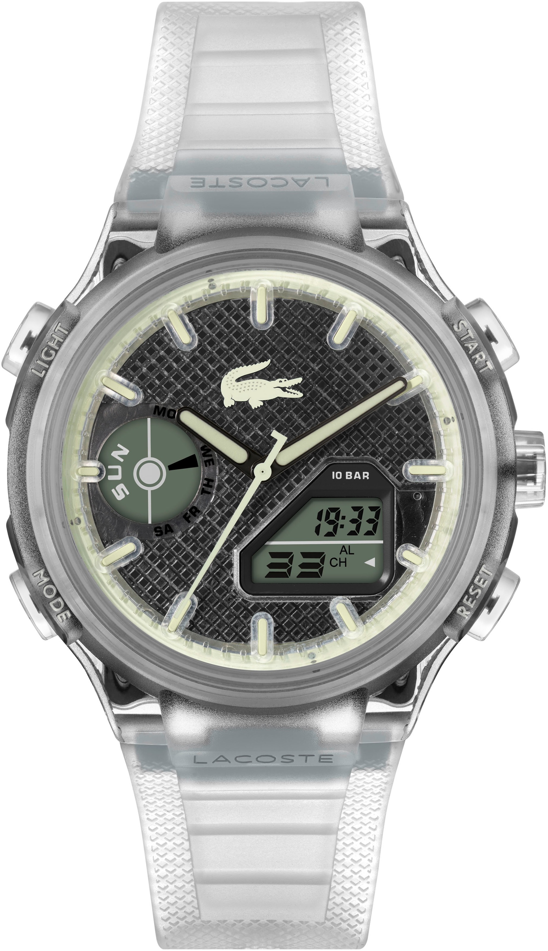 Chronograph LACOSTE "LC33", transparent, Armbanduhren, Herren, Chronograph, Armbanduhr, Quarzuhr, Herren, analog, digital, Stoppfunktion