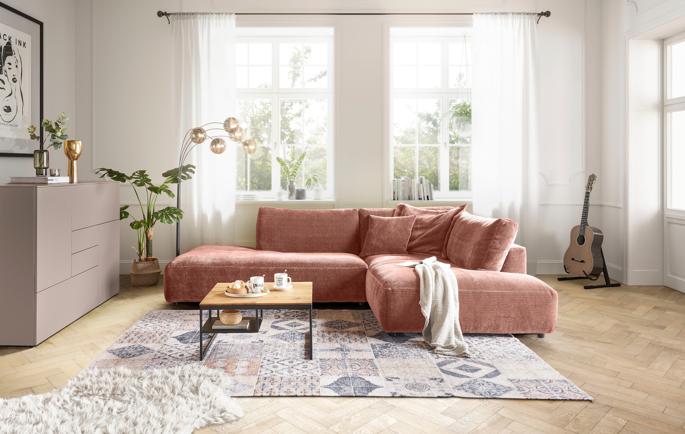 Musterring Ecksofa "Lucia bequem, elegant & zeitlos, elegante Sofa ohne Armlehnen" mit großem Longchair, verschiedene Farben, B304 x T224 cm