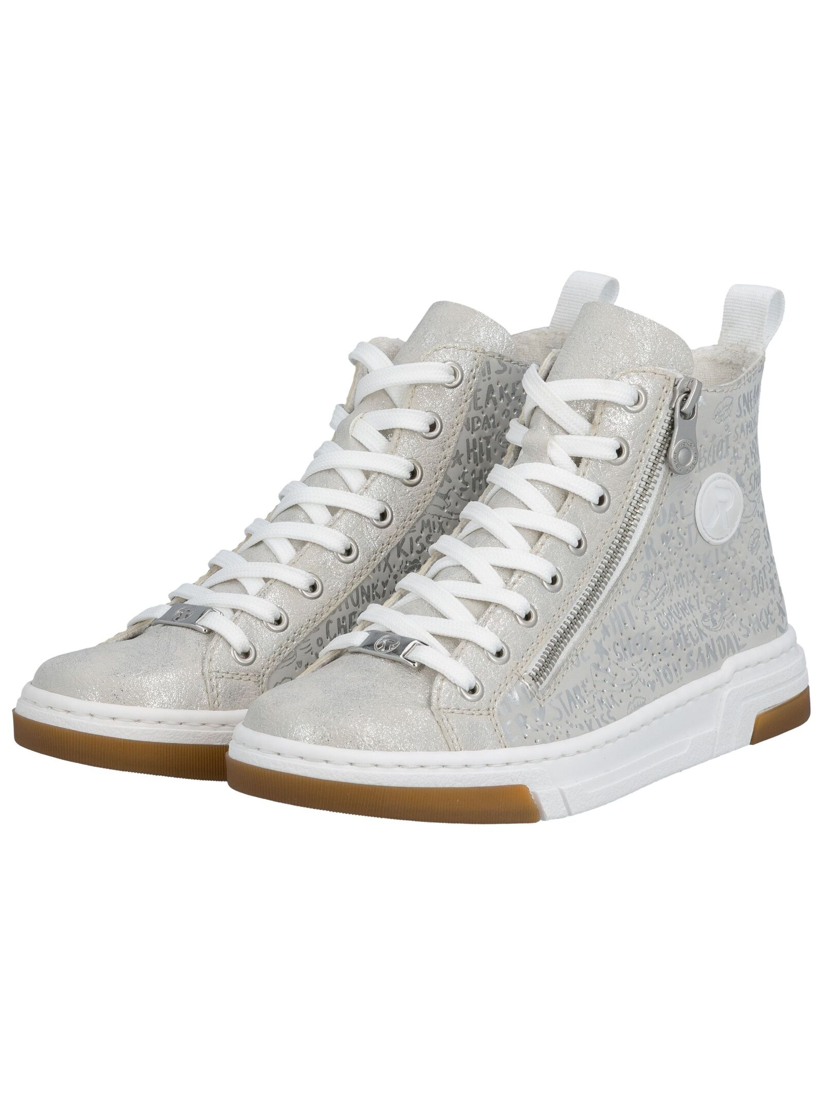 Sneaker RIEKER, Damen, Gr. 37, grau (grau, silberfarben), Lederimitat, bedruckt, Schuhe Sneaker, High Top-Sneaker, Freizeitschuh, Schnürschuh mit Plateausohle, Topseller 3