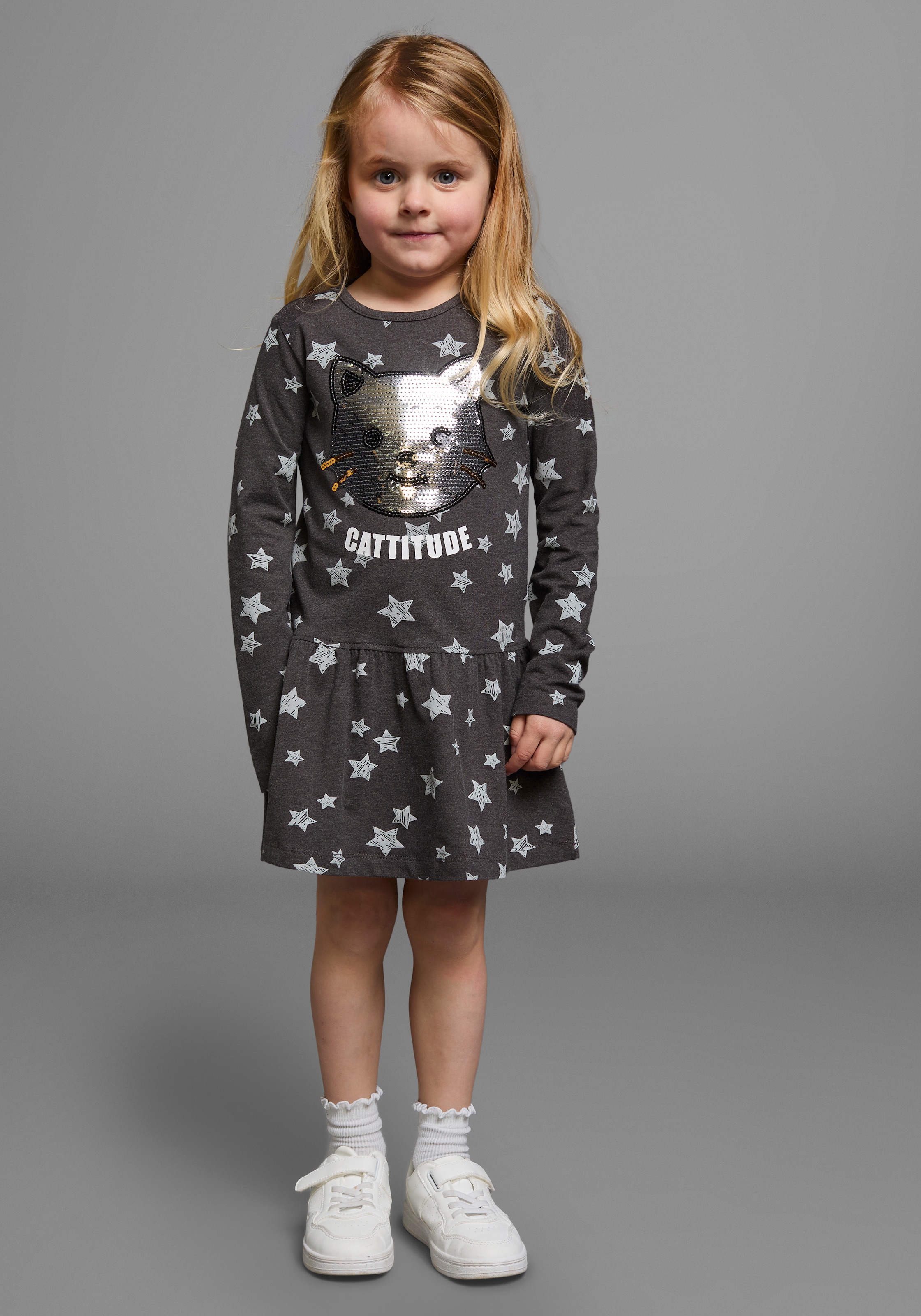 KIDSWORLD Jerseykleid »Kleid mit Pailletten«, Shirtkleid mit süßer Paillettenapplikation