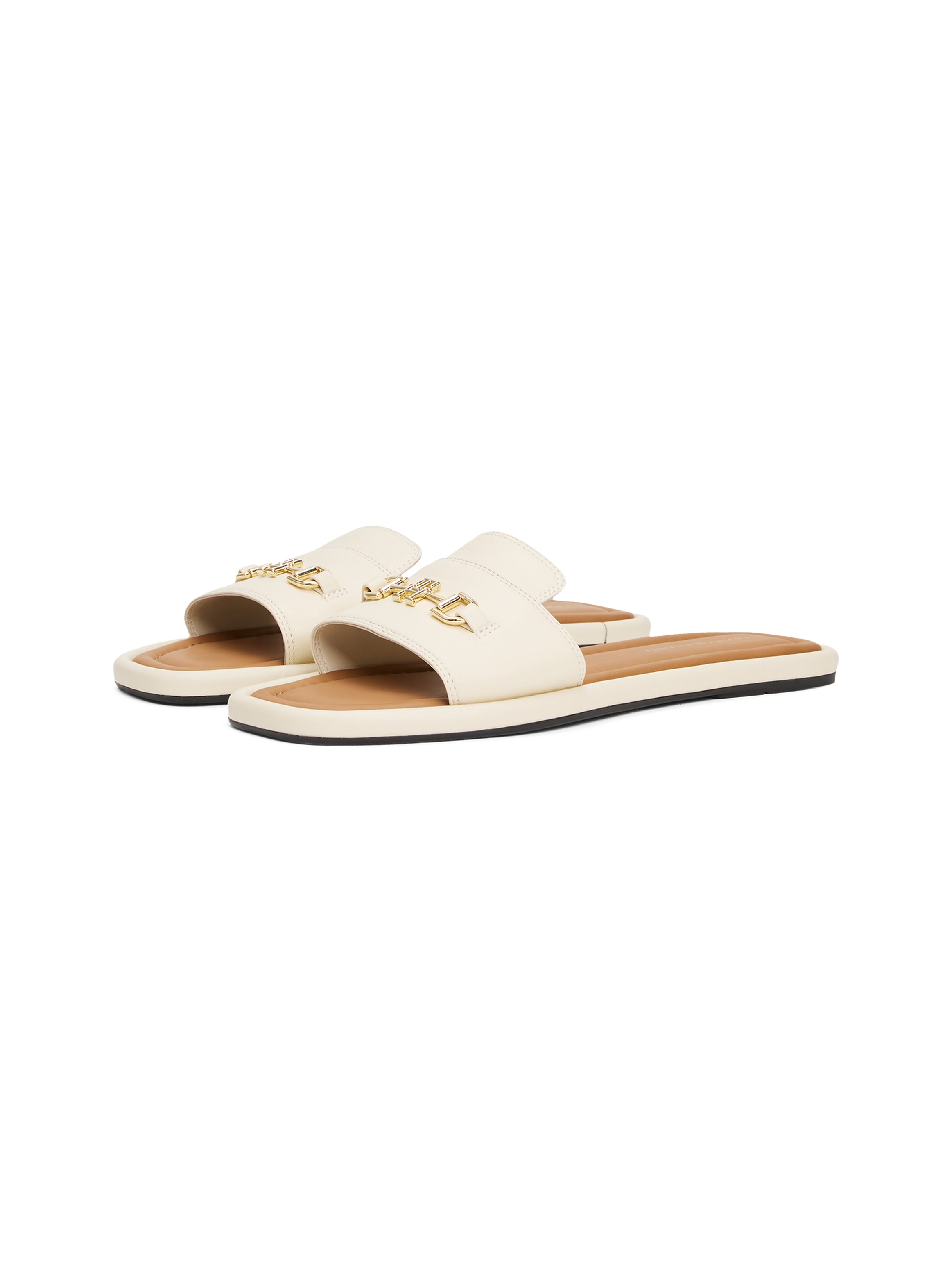 Tommy Hilfiger Pantolette »LEATHER HORSEBIT MULE«, Flats, Sommerschuh, Bequemschuh mit goldfarbener Zierspange