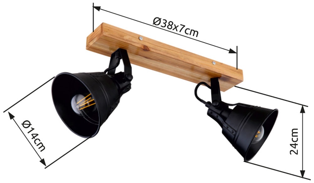 GLOBO LIGHTING Deckenstrahler »GÜNTHER«, Leuchtmittel E27 | ohne Leuchtmittel, Strahler/Holz/schwarz matt/Wohnzimmer/Flur/Arbeitszimmer