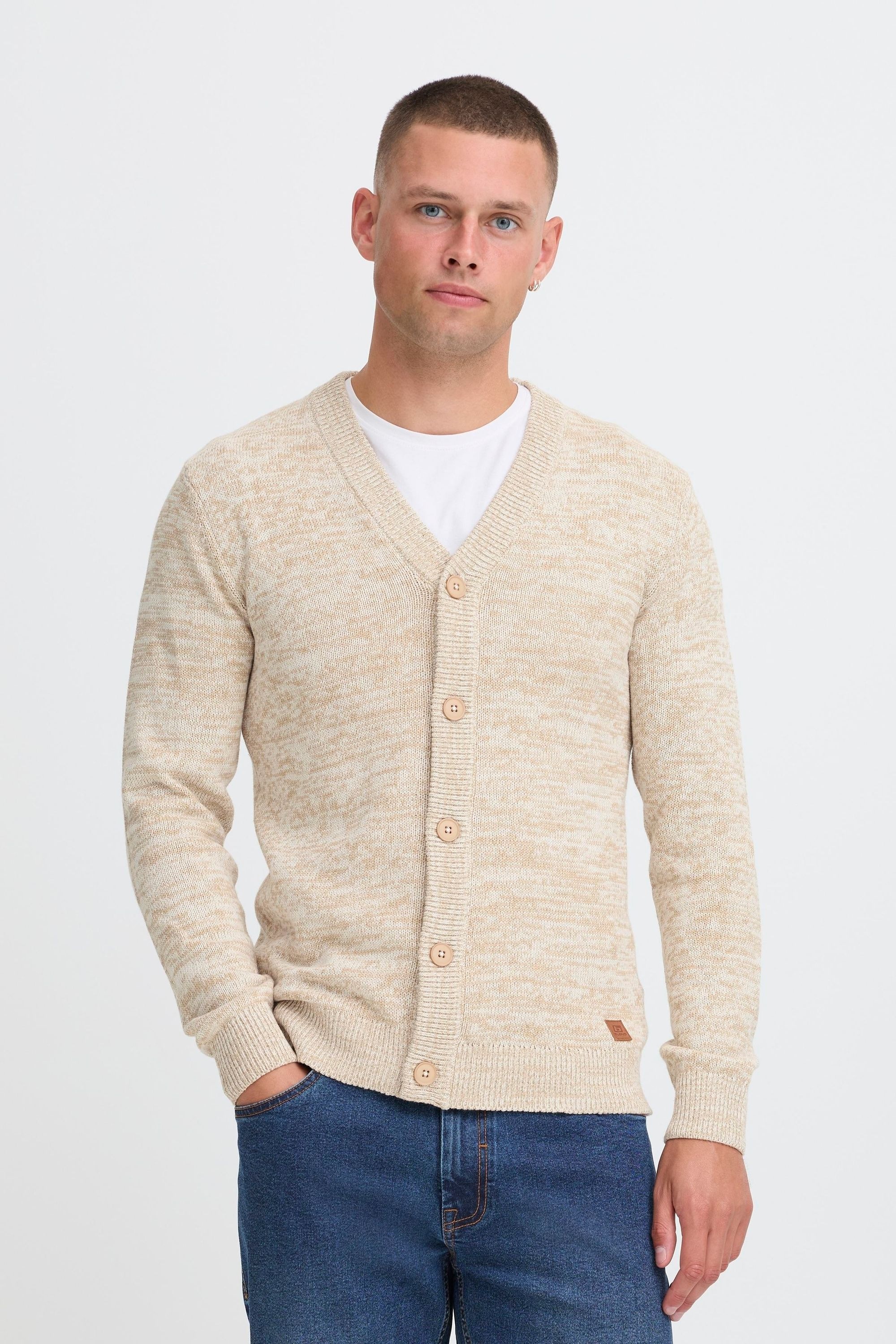 Strickjacke BLEND "BHDamon", Herren, Gr. 3XL, bone weiß, Grobstrick, 70% Baumwolle, 30% Polyester, meliert, normal normal, V-Ausschnitt, Rippstrickbündchen, Strickjacken Strickjacke, Gemütliche Strickjacke mit Knopfleiste 2