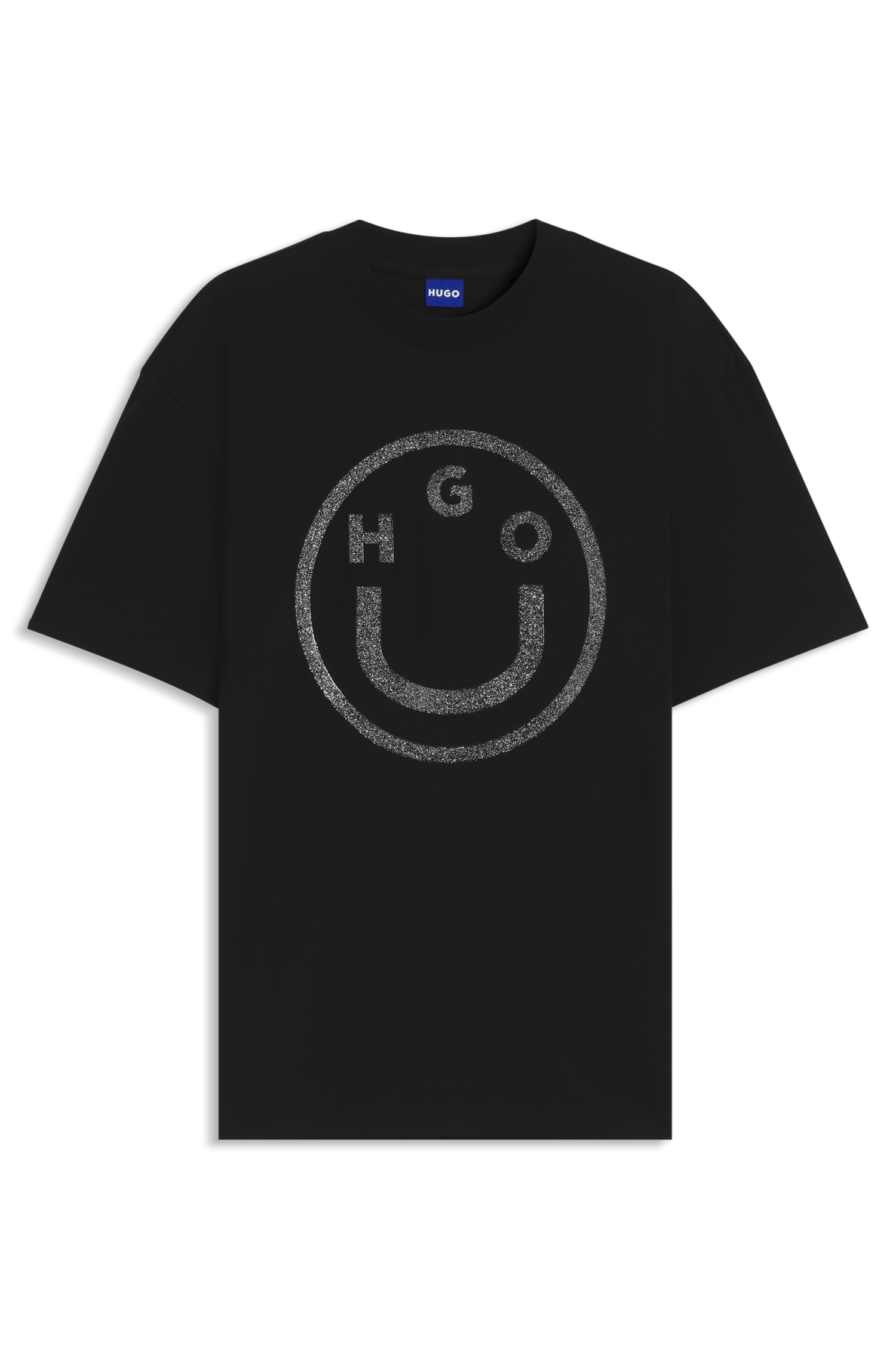 HUGO Blue Rundhalsshirt »Oversized Tee«, Happy Hugo Print, unisex
