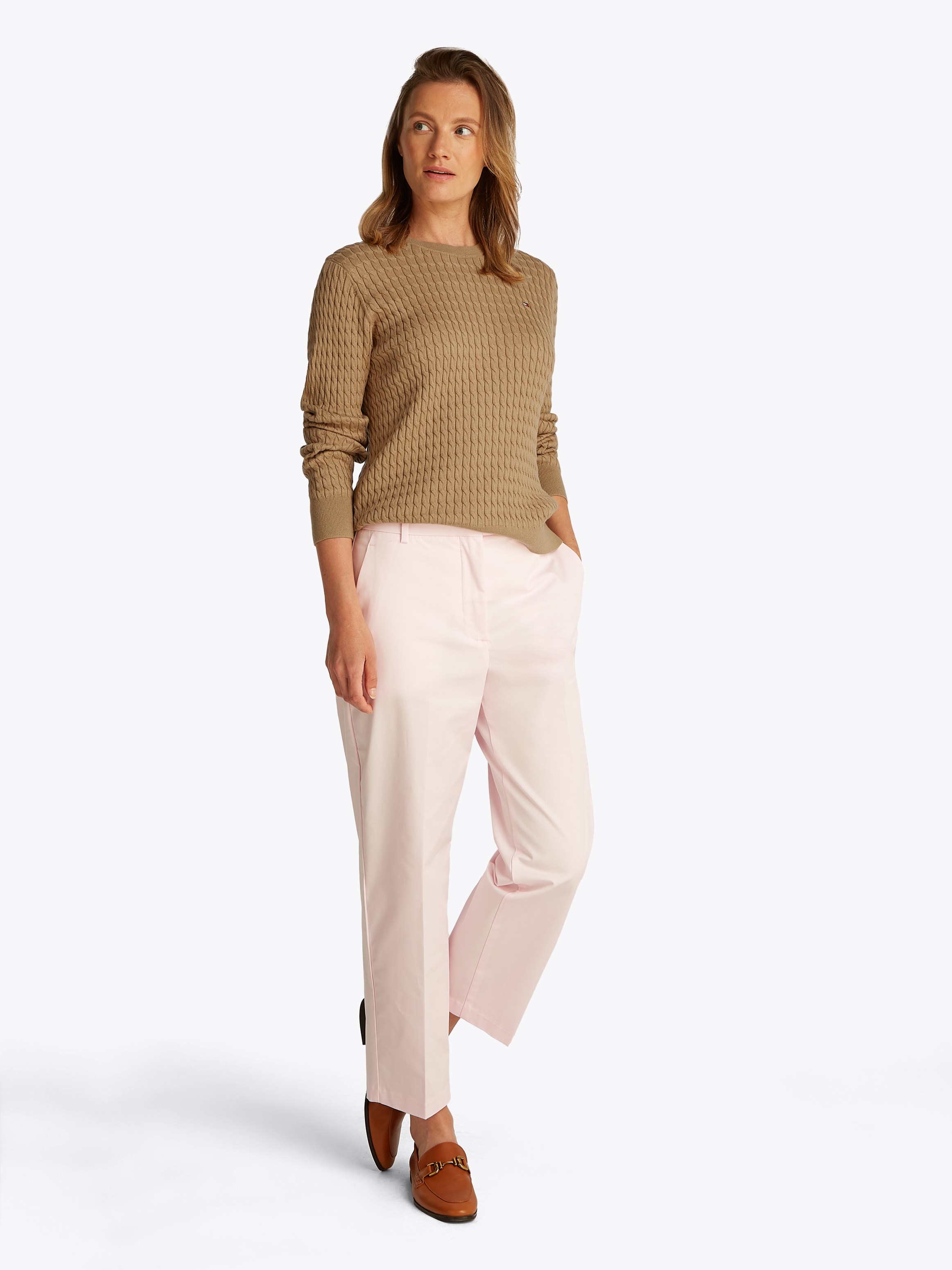 Tommy Hilfiger Rundhalspullover »CO CABLE C-NK LS SWEATER«, mit Zopfmuster