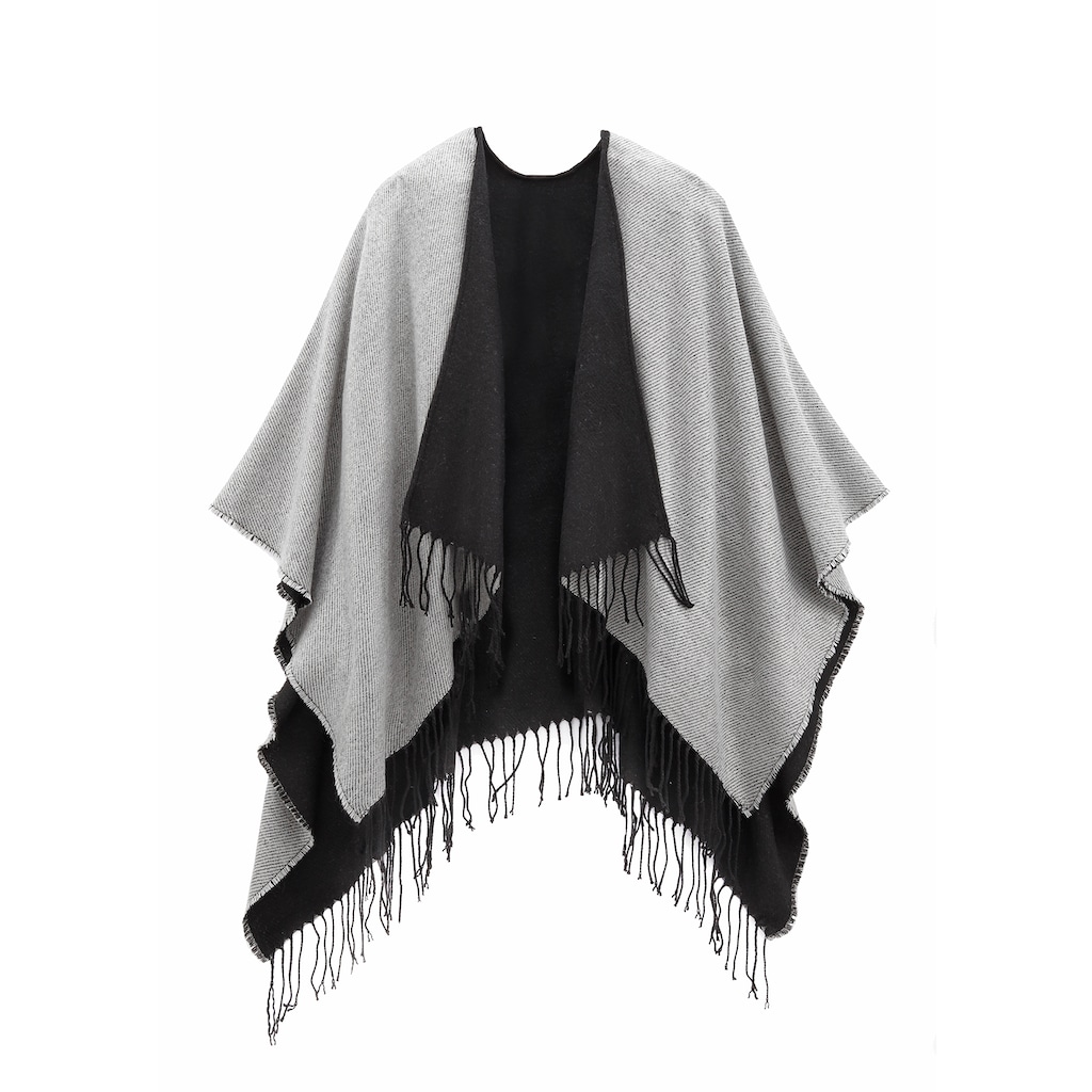 LASCANA Strickponcho, Poncho zum Wenden, Cape, Fransentuch VEGAN