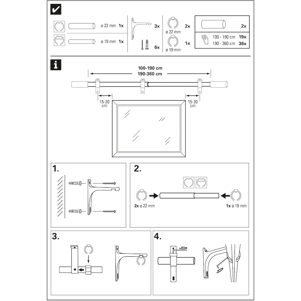 GARDINIA Gardinenstange »Gardinenstangen Set«, 1 läufig-läufig, ausziehbar