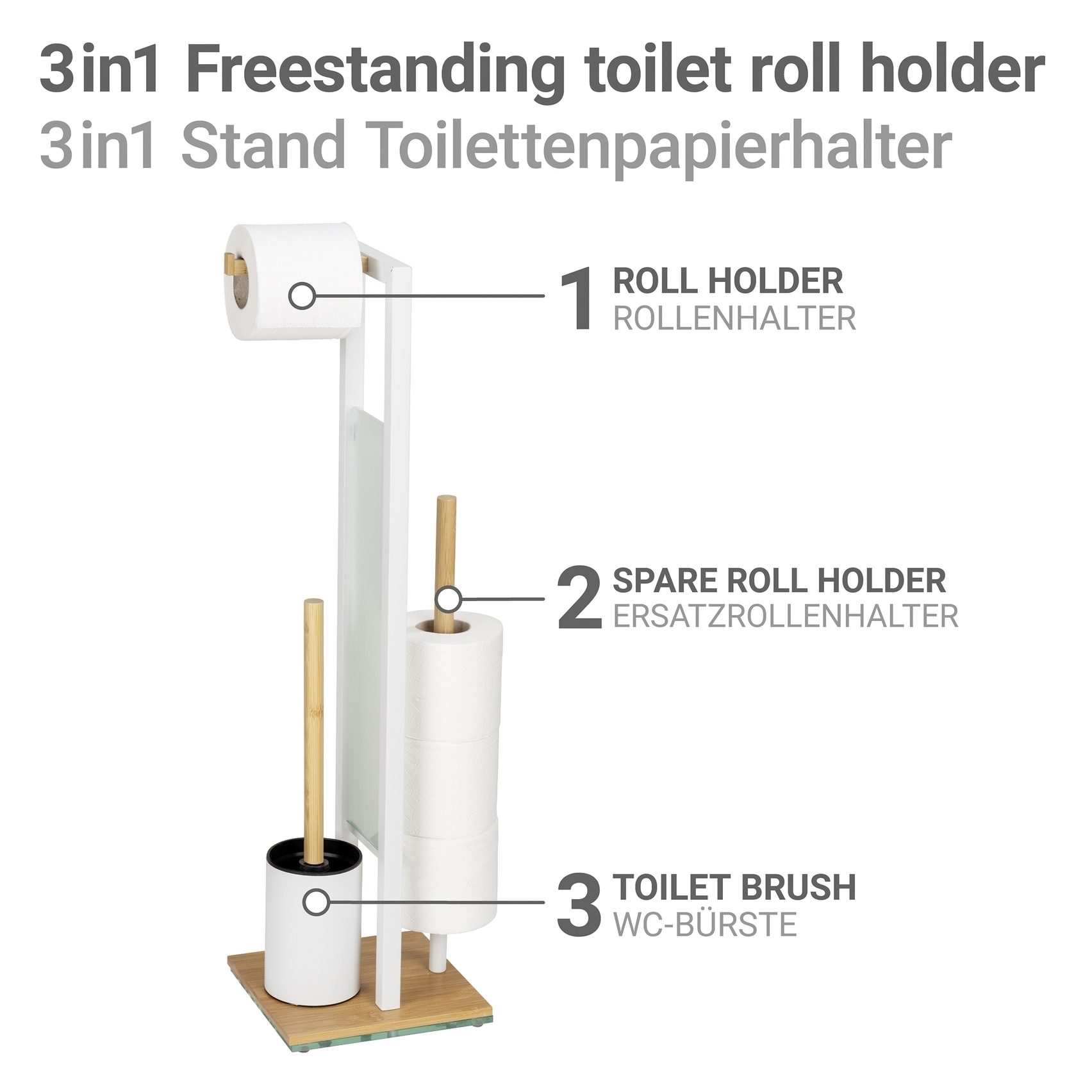 WENKO WC-Garnitur »Rivalta« aus Bambus | Sicherheitsglas | Stahl