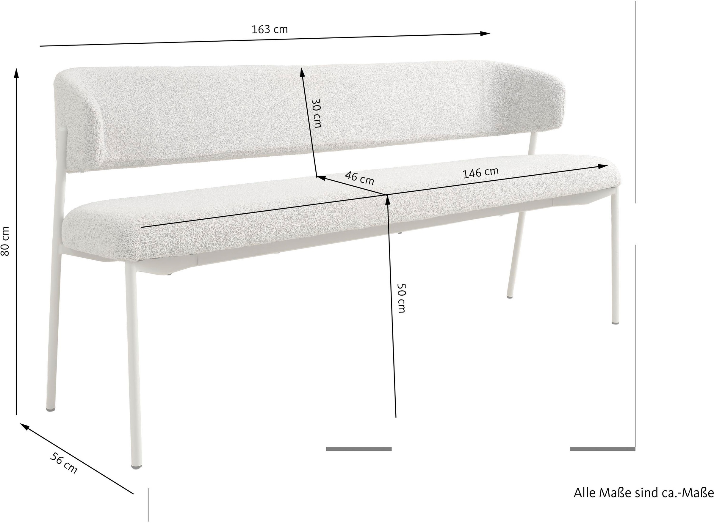 SCHÖNER WOHNEN-Kollektion Sitzbank »OSLO, 160 cm oder 200 cm« 1 Stk. tlg. Bezug Bouclé, Untergestell Metall pulverbeschichtet