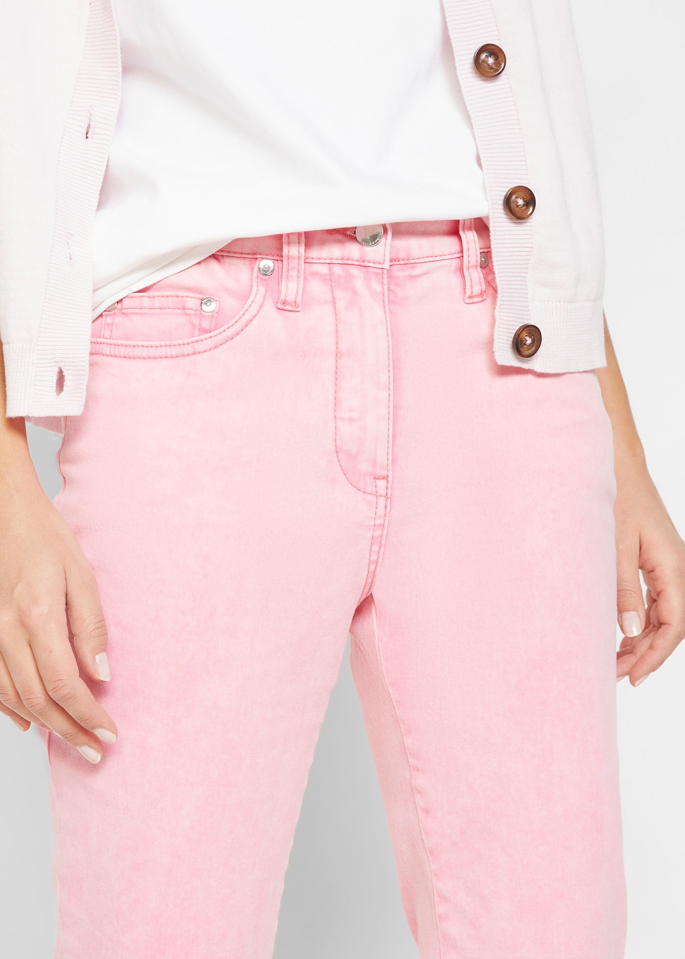 Thumbnail - bonprix Webhose "Verkürzte Twill-Hose im Used-Look" aus Baumwolle und Elasthan, schmale Silhouette, slim fit, Used-Look