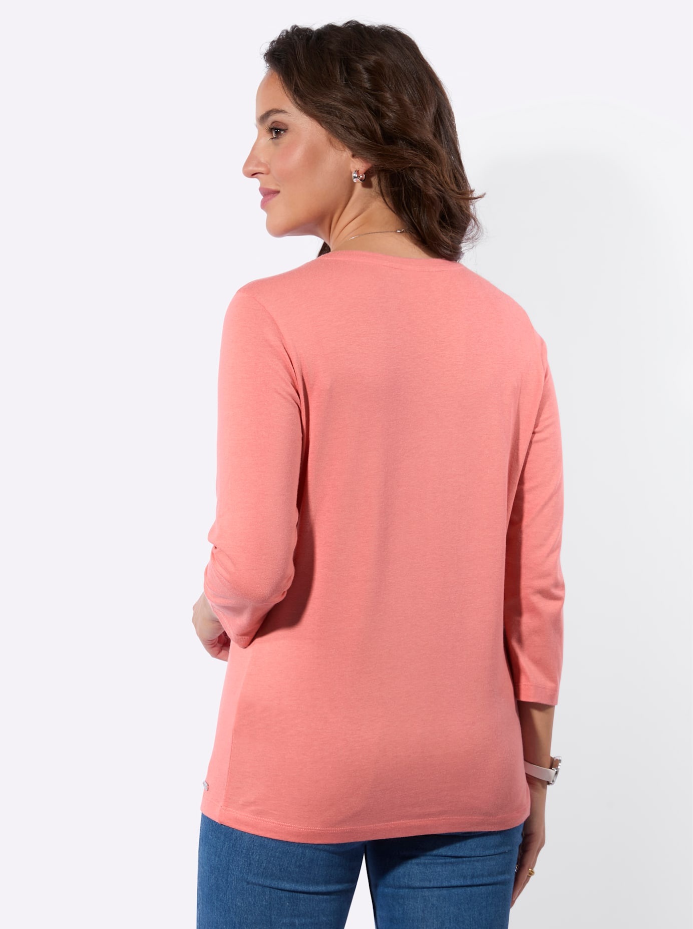 3/4-Arm-Shirt CASUAL LOOKS "Shirt", Damen, Gr. 50, flamingo, 50% Baumwolle, 50% Modal, gemustert, unifarben, V-Ausschnitt, Shirts 3/4-Arm-Shirt 2