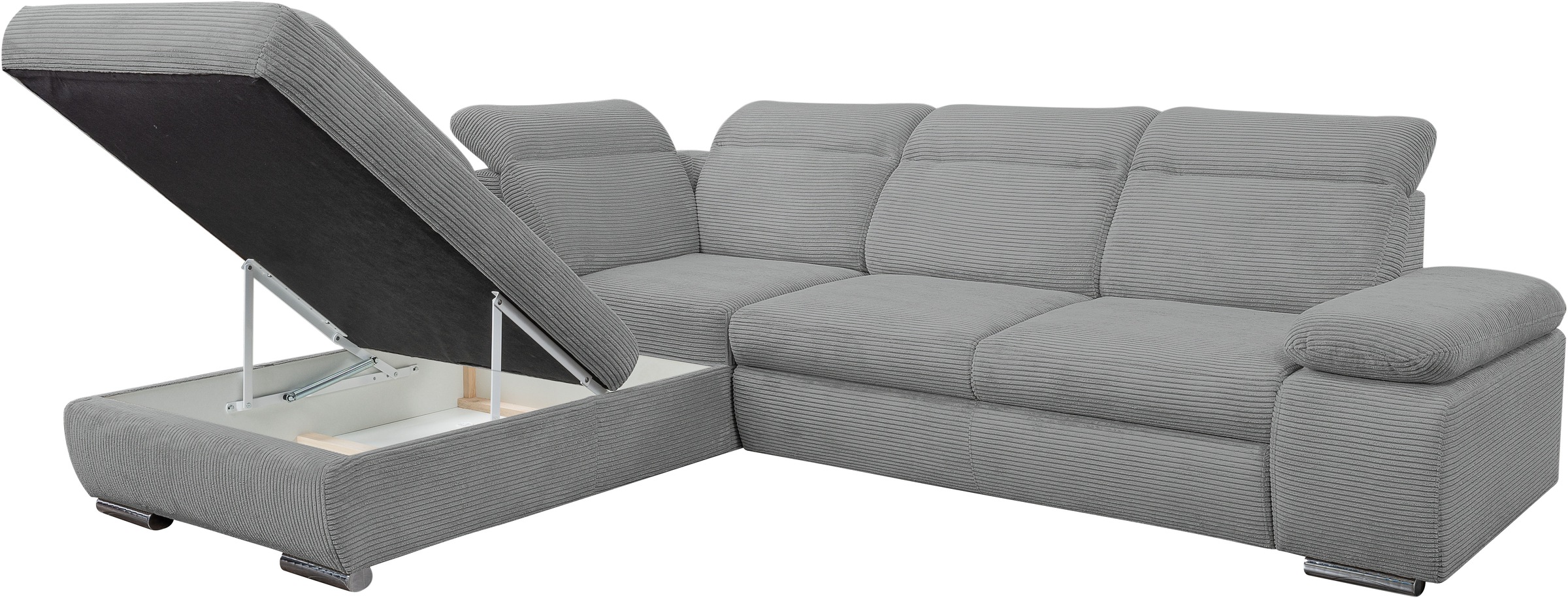 WERK2 Ecksofa »Alicante Cord, inkl. Bettfunktion & Bettkasten, Breite 280cm, L-Form« Schlafsofa mit Bettkasten & verstellbaren Kopfstützen.