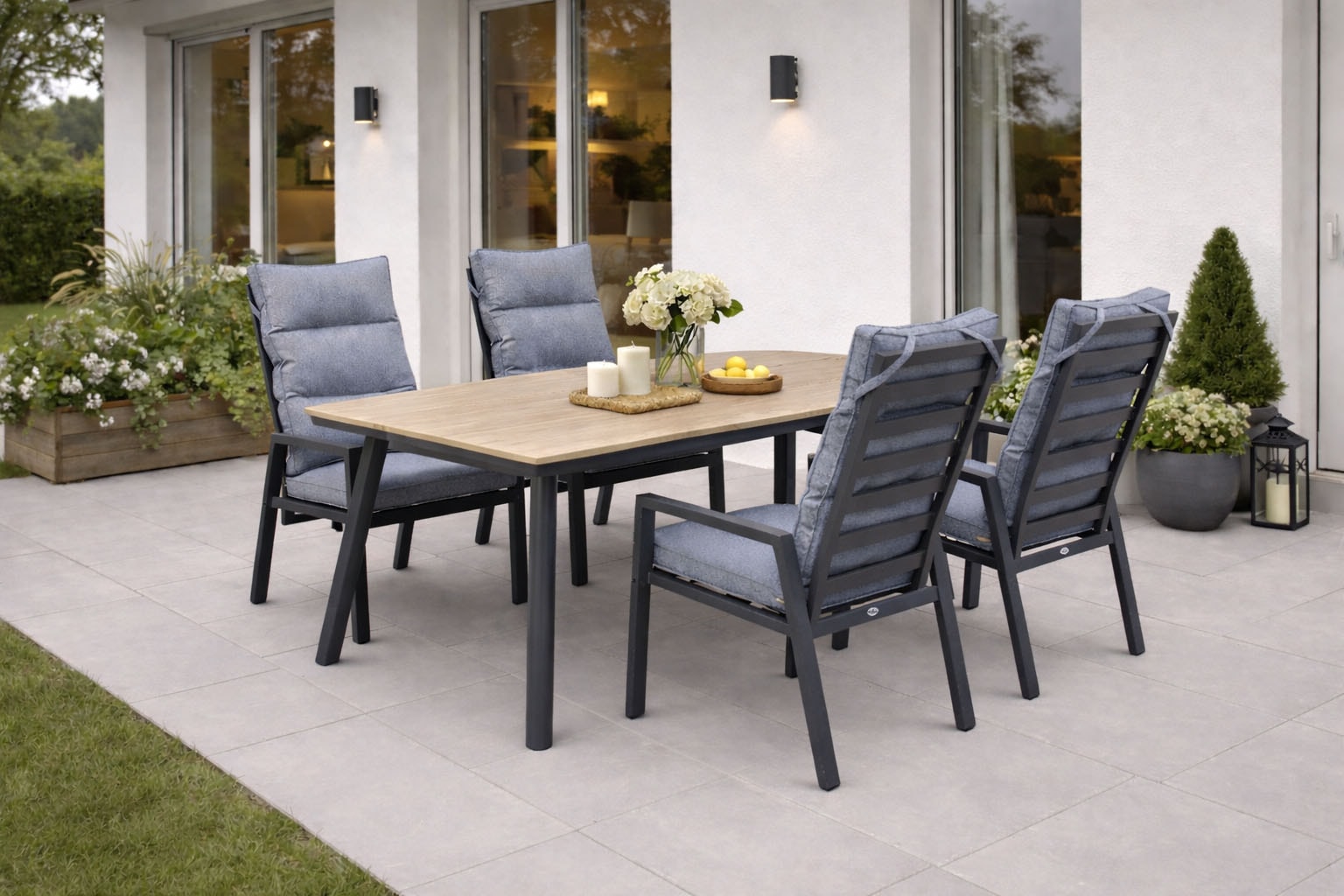 Destiny Garten-Essgruppe "GARDA SAN MARINO 4 HL + Tisch RE 180x90cm, holzf./ anthrazit" Set, 5 tlg. Aluminium, Polywood