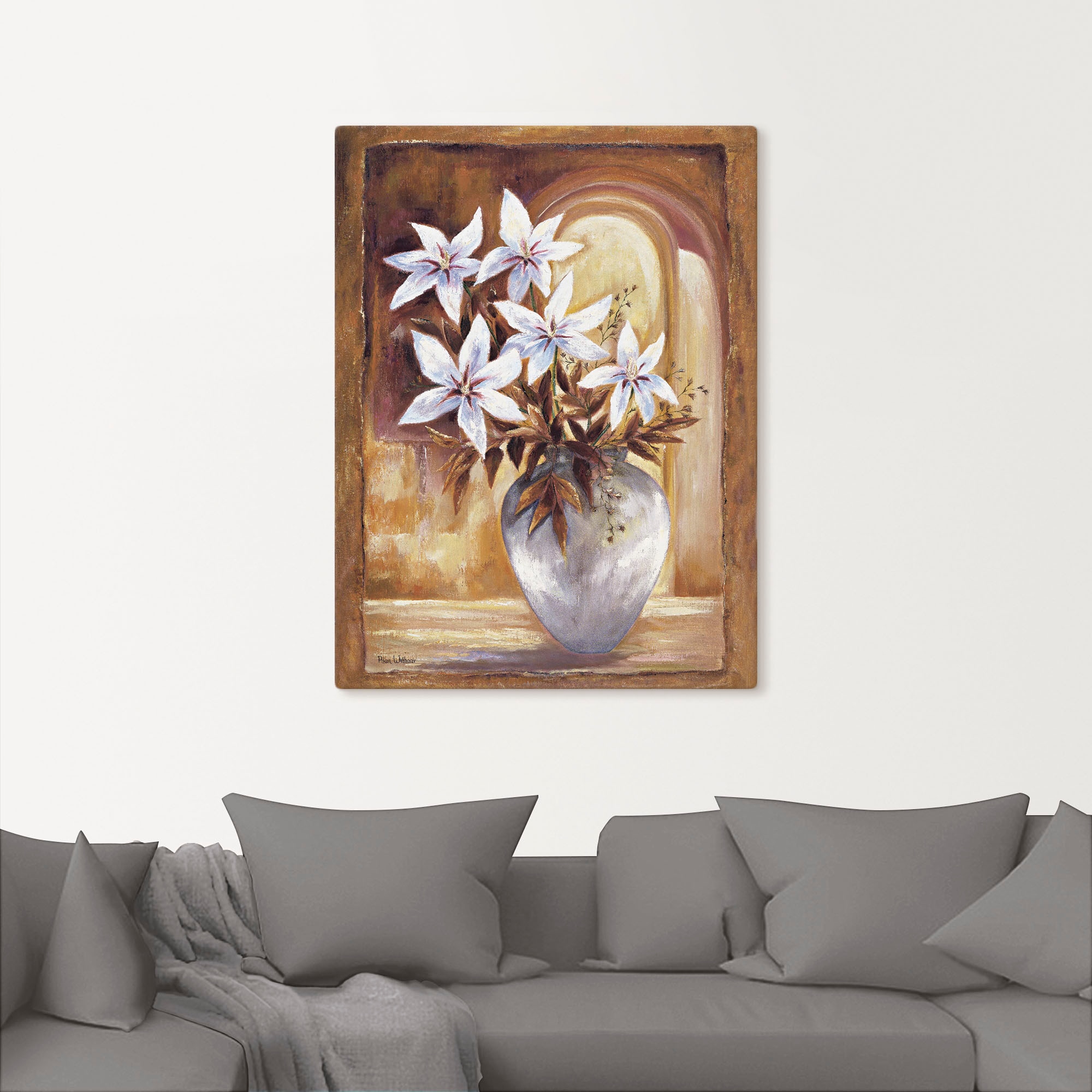 Artland Wandbild »Weiße Blumen in Vase II« Blumen 1 Stk. tlg. auf Holzrahmen gespannt