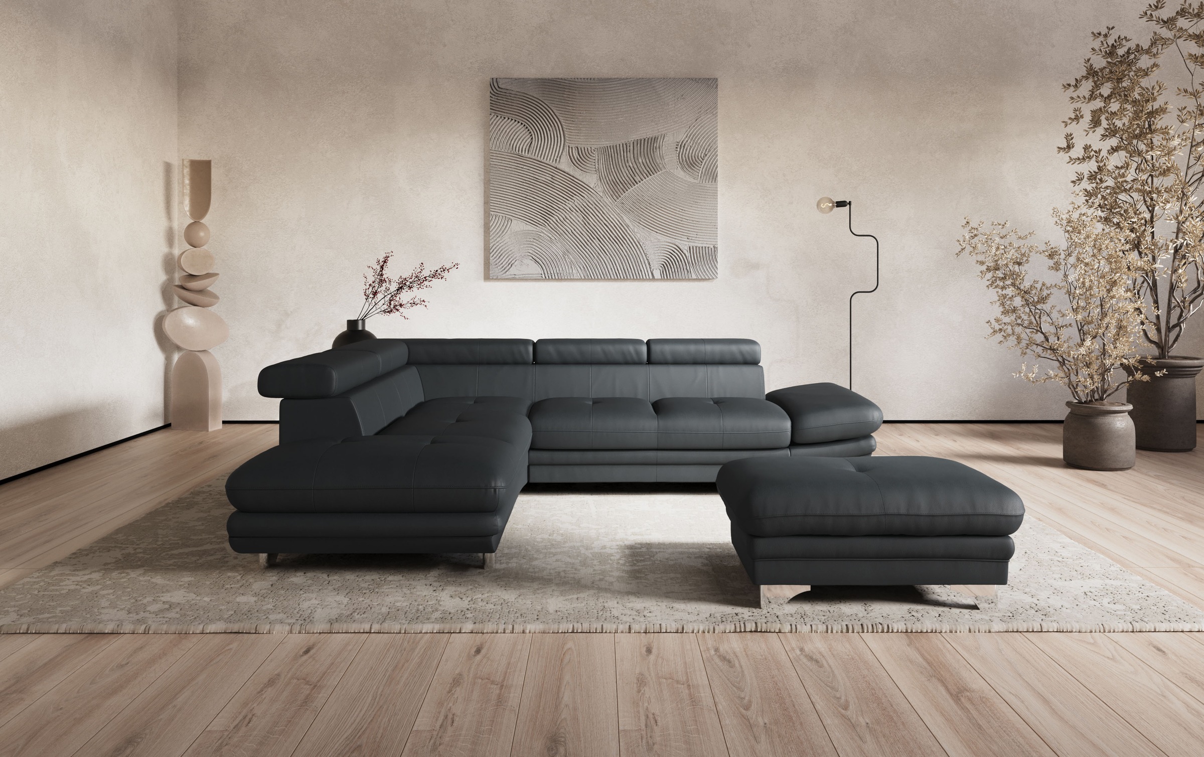 COTTA Ecksofa "Enterprise L-Form, B: 277 cm x L: 238 cm, bequeme Wellenunterfederung" Arm- & Kopfteilverstellung, optional Schlaffunktion