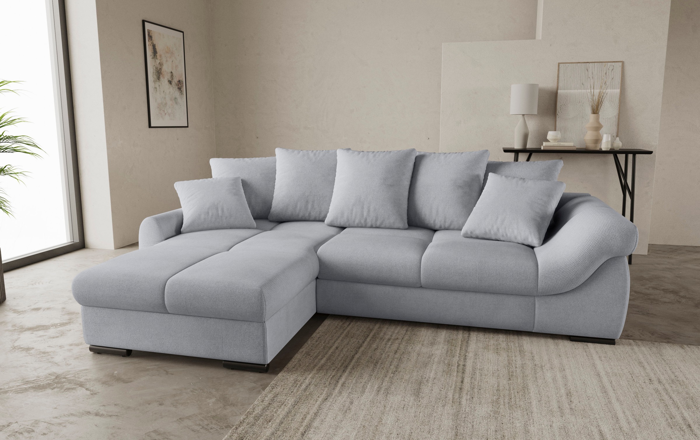 Mr. Couch Ecksofa »Livorno DuraFlex L-Form«, inkl. Hochschläfer-Bettauszug, XL-Bettkasten weiß beschichtet