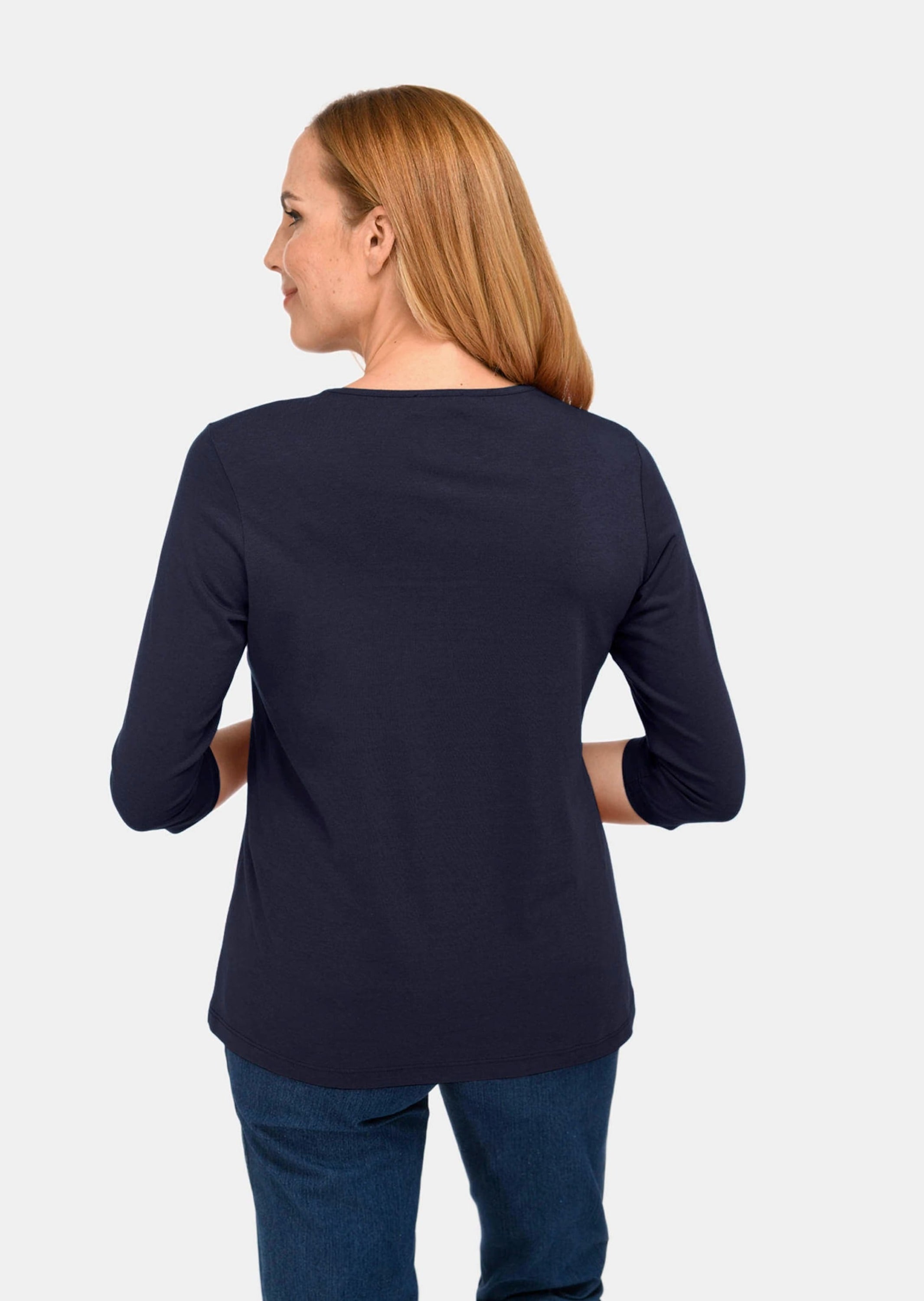 GOLDNER 3/4-Arm-Shirt »Shirt T-Shirt mit charmantem Ausschnitt und Schmucksteinchen«