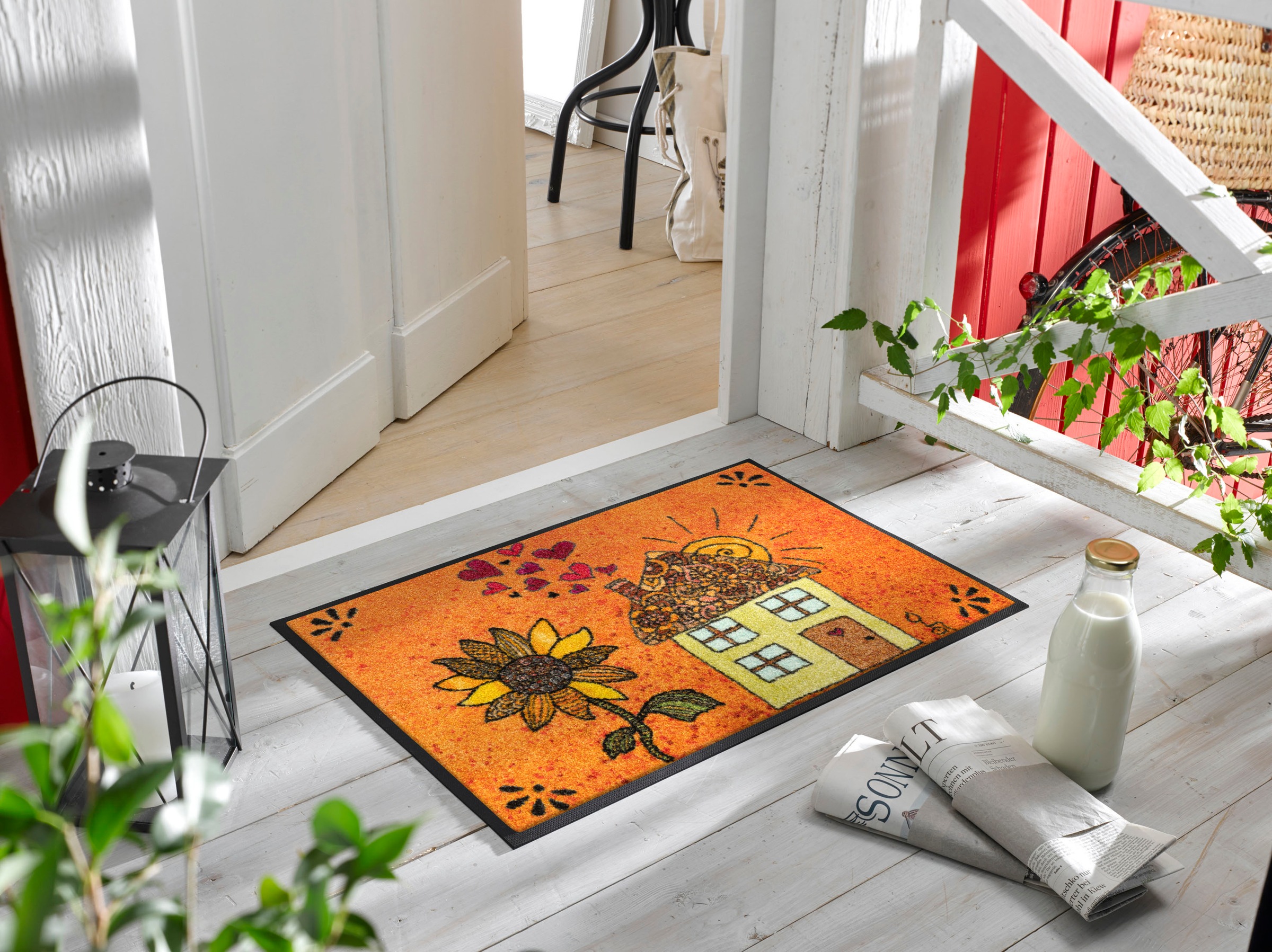 wash+dry by Kleen-Tex Fußmatte "Sonnenhaus" rechteckig 7 mm Höhe Schmutzfan günstig online kaufen