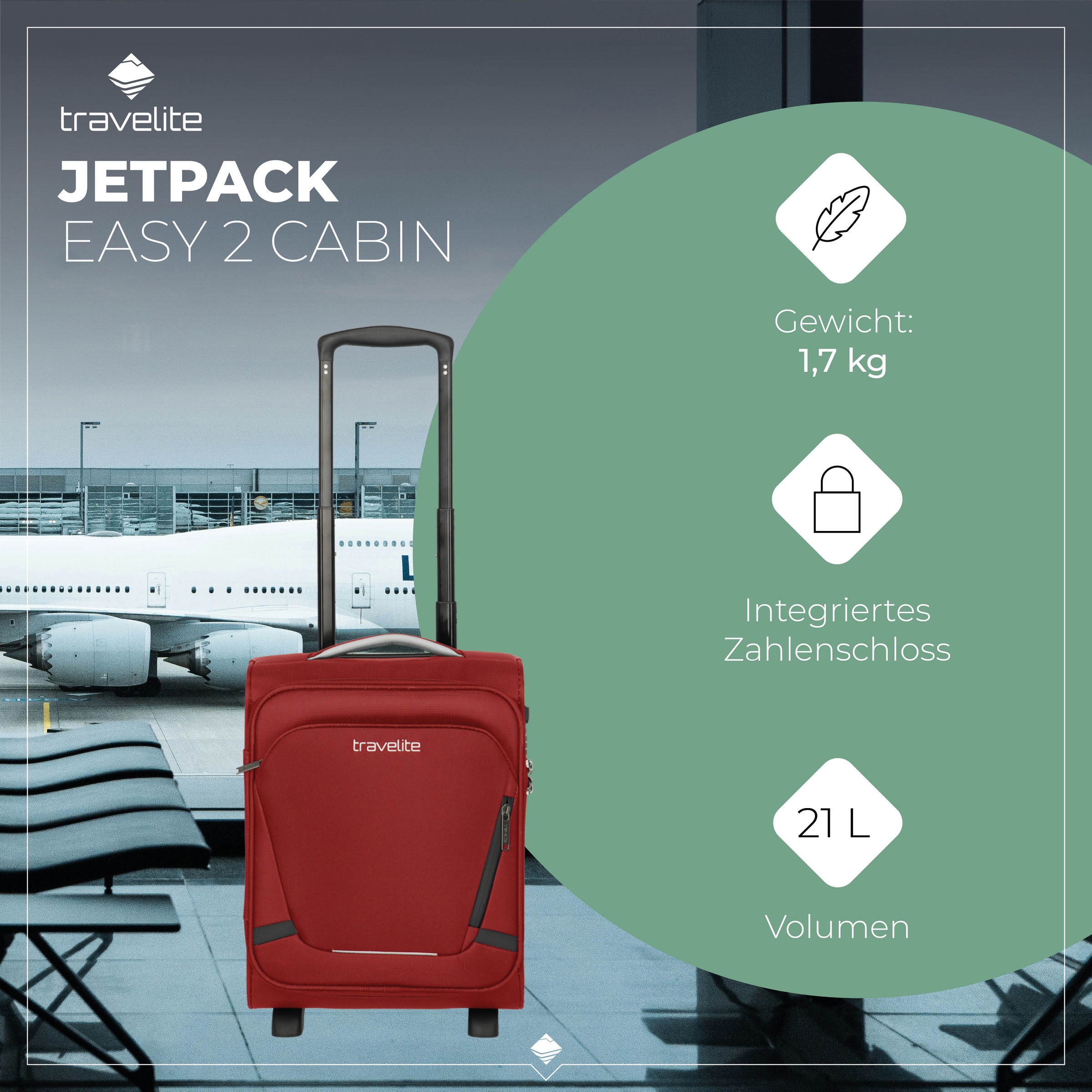 travelite Handgepäck-Trolley »JETPACK Easy 2 Cabin, konzipiert für EasyJet, Vueling & Wizz«, 4 Rollen, Weichgepäck-Koffer Handgepäck für die meisten gängigen Airlines