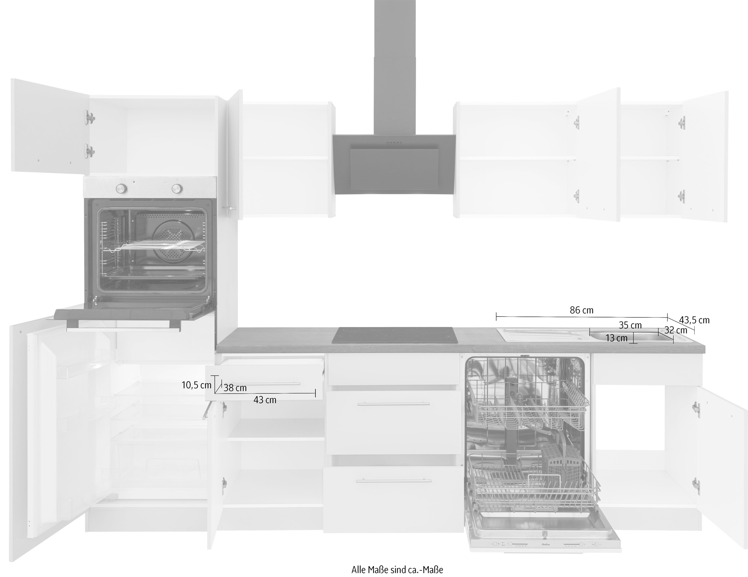 wiho Küchen Küchenzeile kaufen | BAUR ohne Breite »Unna«, E-Geräte, 280 cm