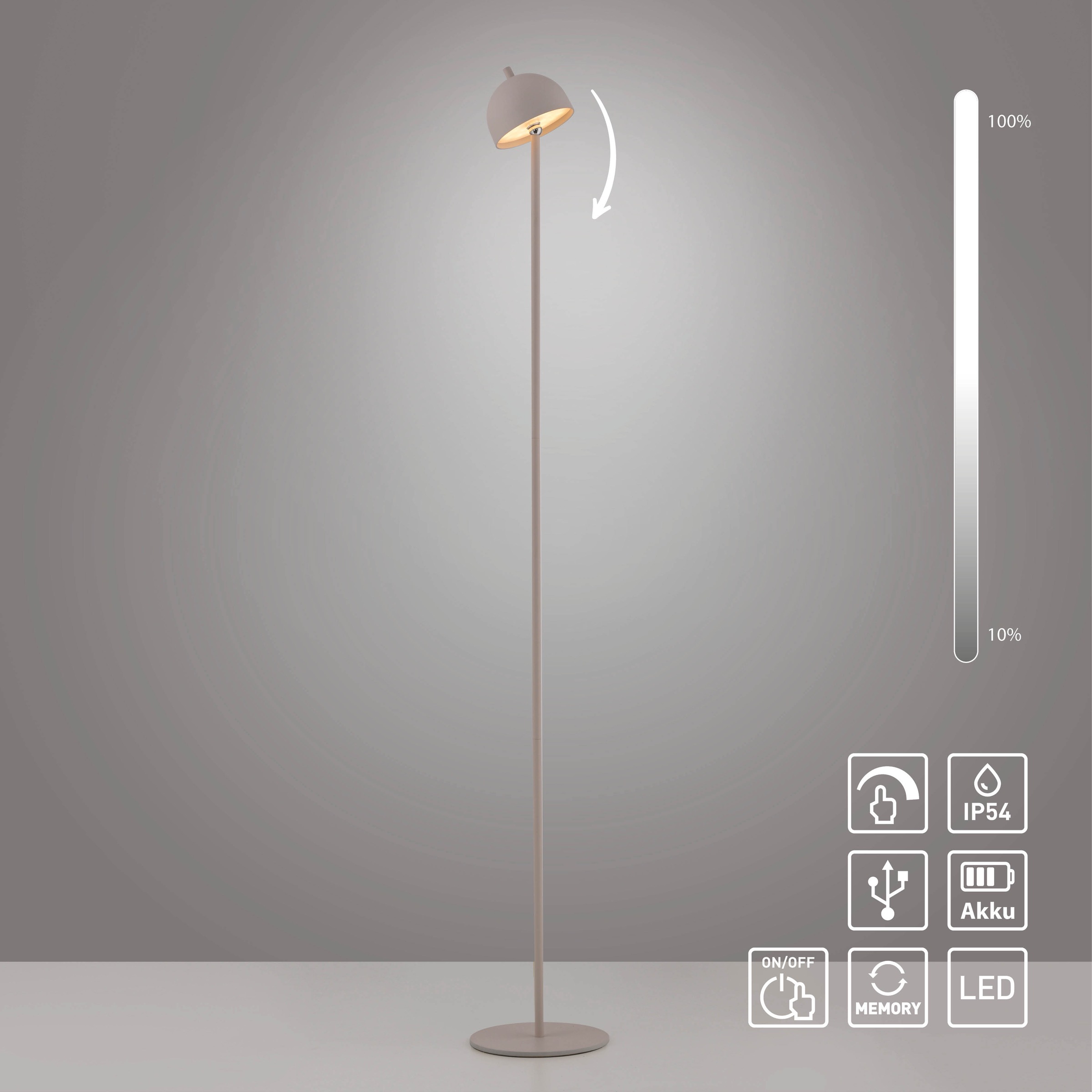 SCHÖNER WOHNEN-Kollektion LED Stehlampe »BELLIS« LED-Board 1 Stk. Warmweiß SCHÖNER WOHNEN Kollektion, Touchdimmer, Memoryfunktion, IP54, Akku