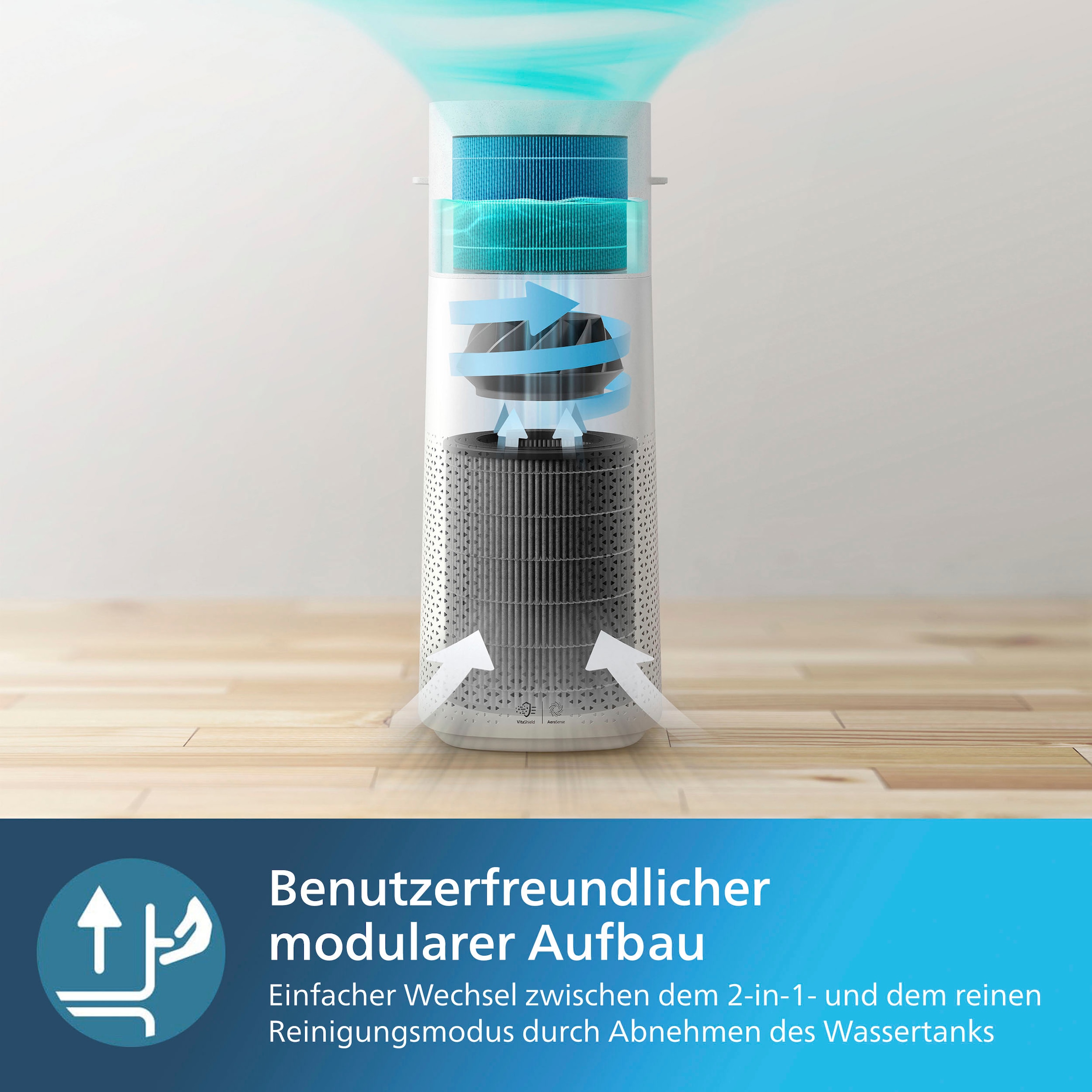 Philips Kombigerät Luftbefeuchter und -reiniger »AC3737/10 3000 Series«, für 131 m² Räume, mit 505 m³/h CADR und 650 ml/h Befeuchtungsrate, WLAN, Air+ App