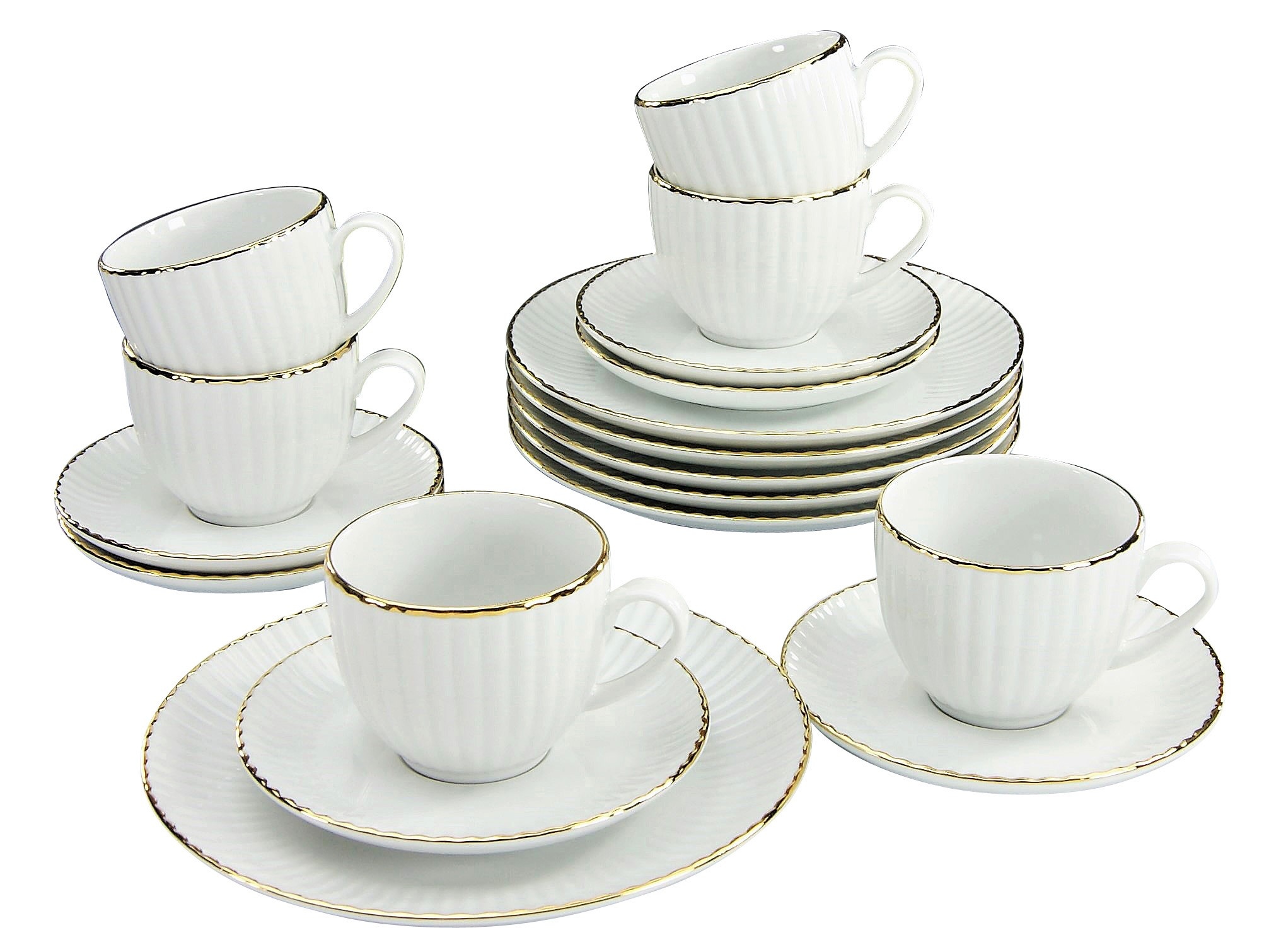 Leonique Kaffeeservice »Geschirr-Set, Service Elisetta«, (Set, 18 tlg.), Goldband, Made in Europe, 18 Teile, für 6 Personen
