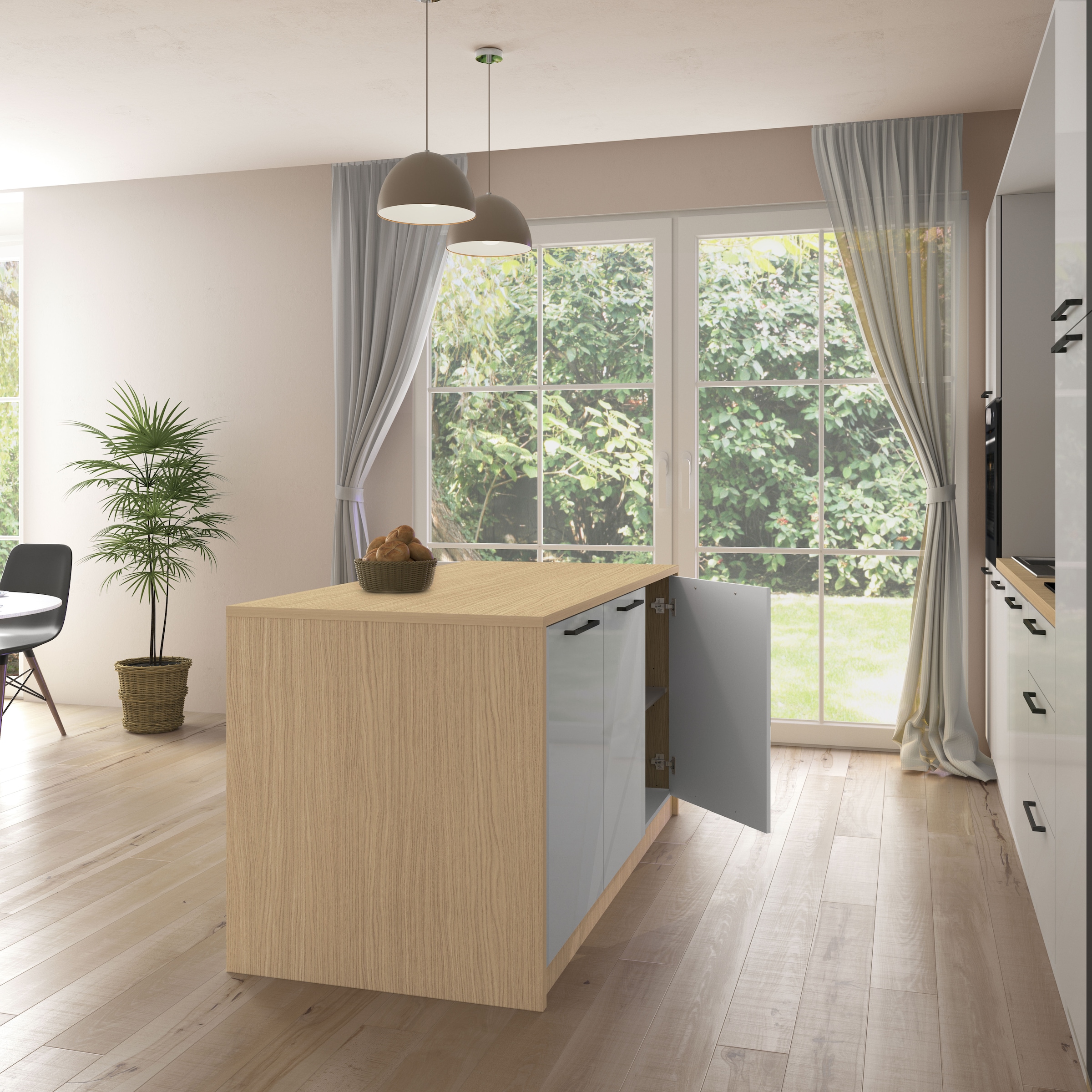 KOCHSTATION Kücheninsel »KS-Luna« Breite 170 cm, 3 Türen, 6 Innenfächer, 3 Essplätze, gedämpfte Türen