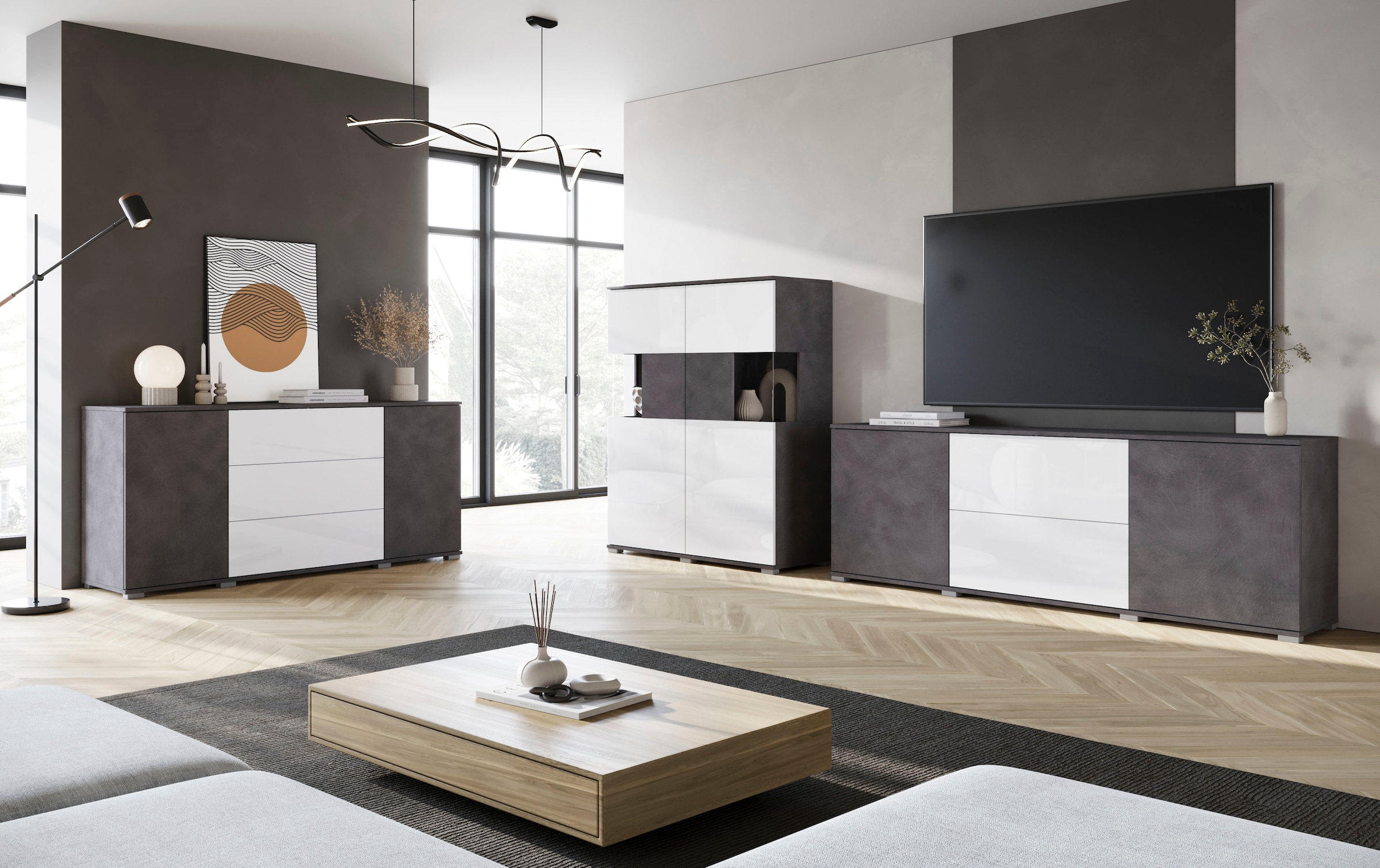 INOSIGN Sideboard »Kenia«, (1 St.), Modernes Sideboard mit 3 Schubladen und 4 Fächern, Breite 150 cm
