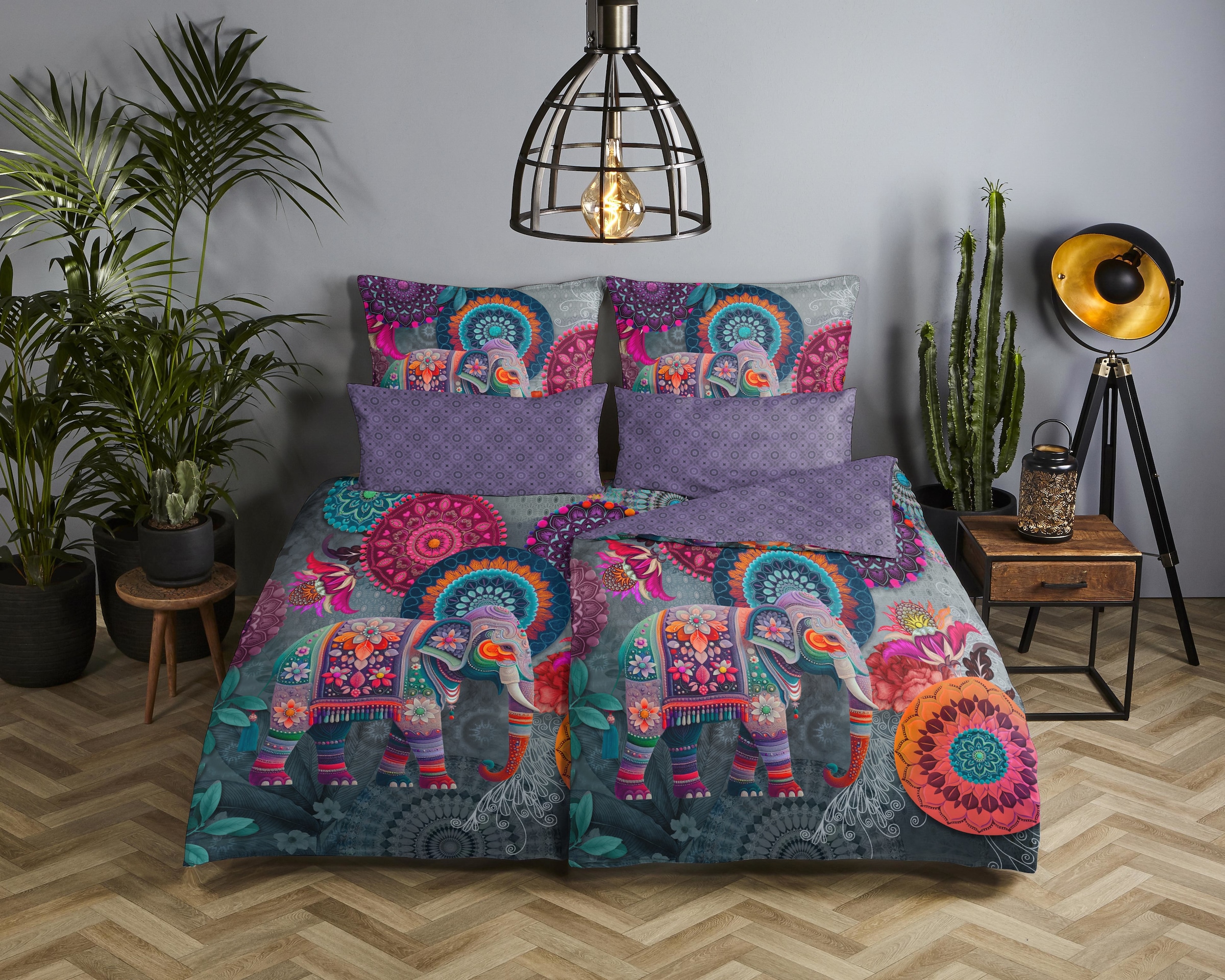 hip Wendebettwäsche "Abhay" 2 Satin, Reißverschluss, Wendeoptik, Mandala, Elefant, Violett
