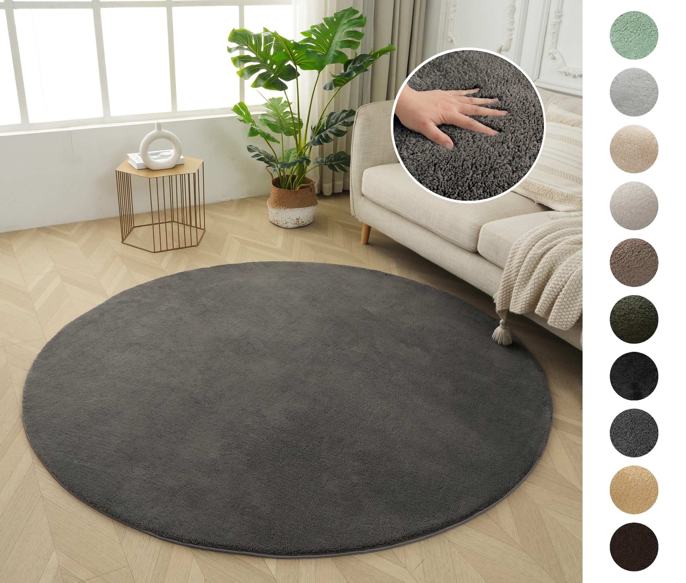 OTTO home "Cali" rund 16 mm Höhe Uni-Farben, kuschelig, & weich, waschbar, Wohnzimmer, Schlafzimmer