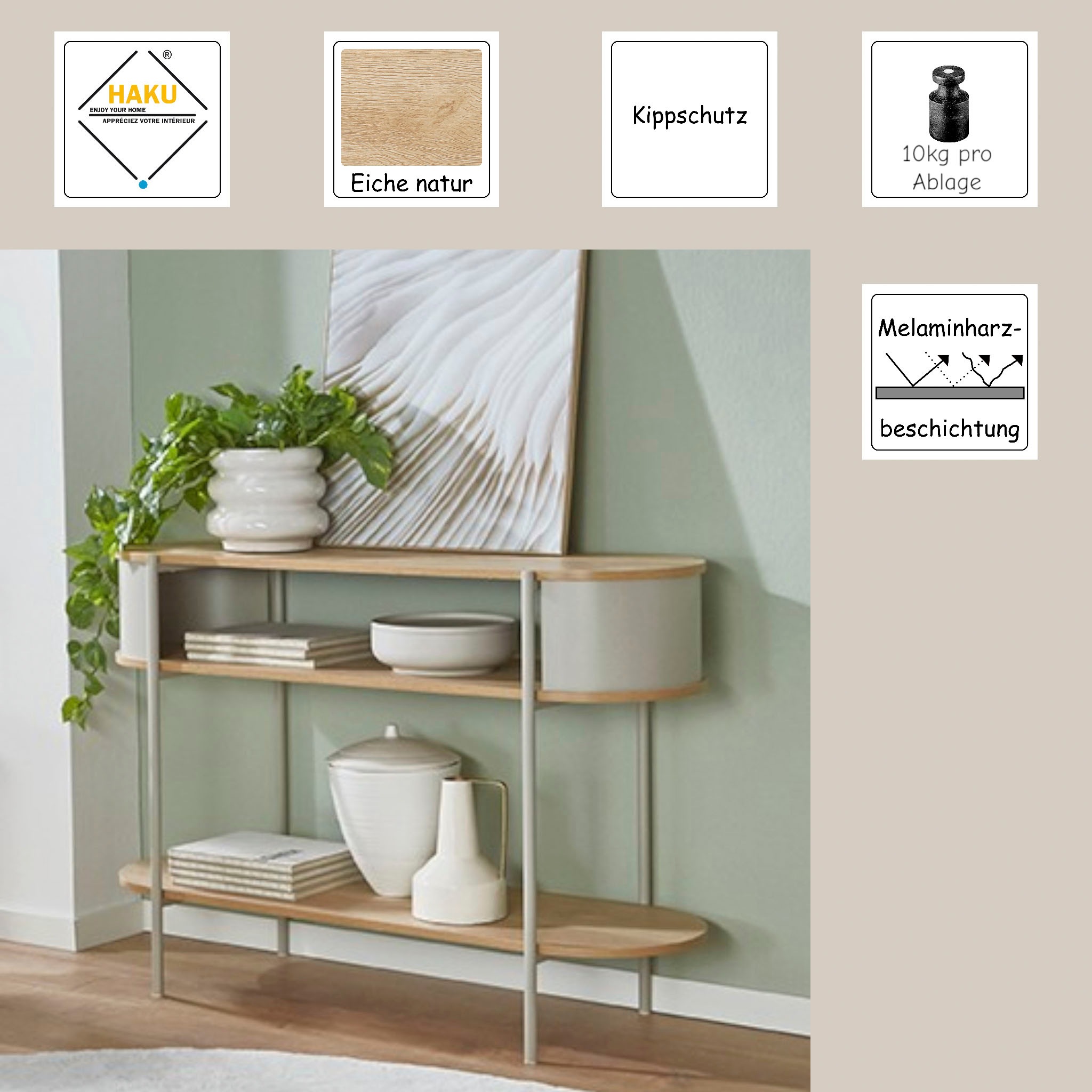 HAKU Konsolentisch »Beistelltisch« 1 Stk. tlg. oval - aus MDF Braun B/T/H 110/39/76 cm