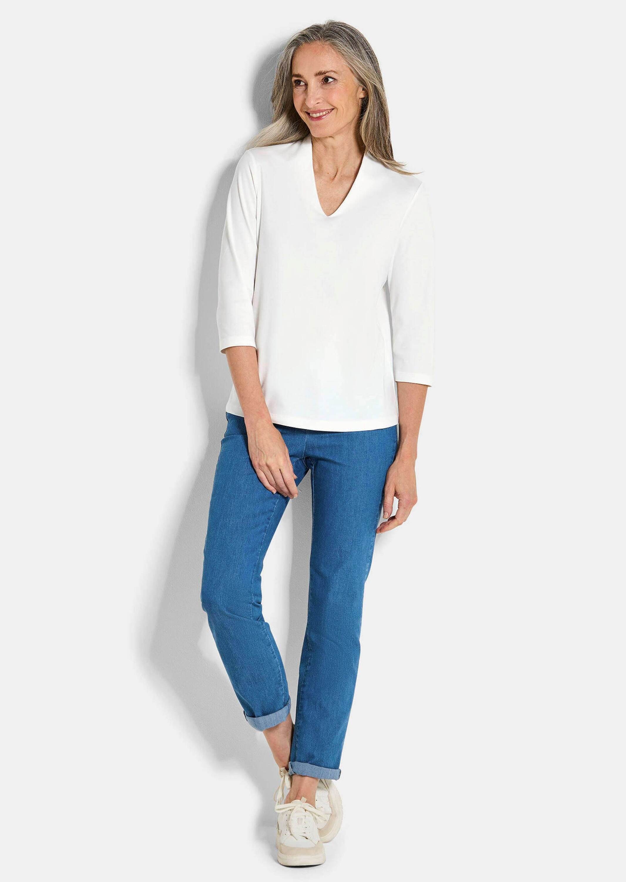 GOLDNER Kurzarmshirt "Kurzgröße Elegantes Basic-Shirt mit V-Ausschnitt" günstig online kaufen