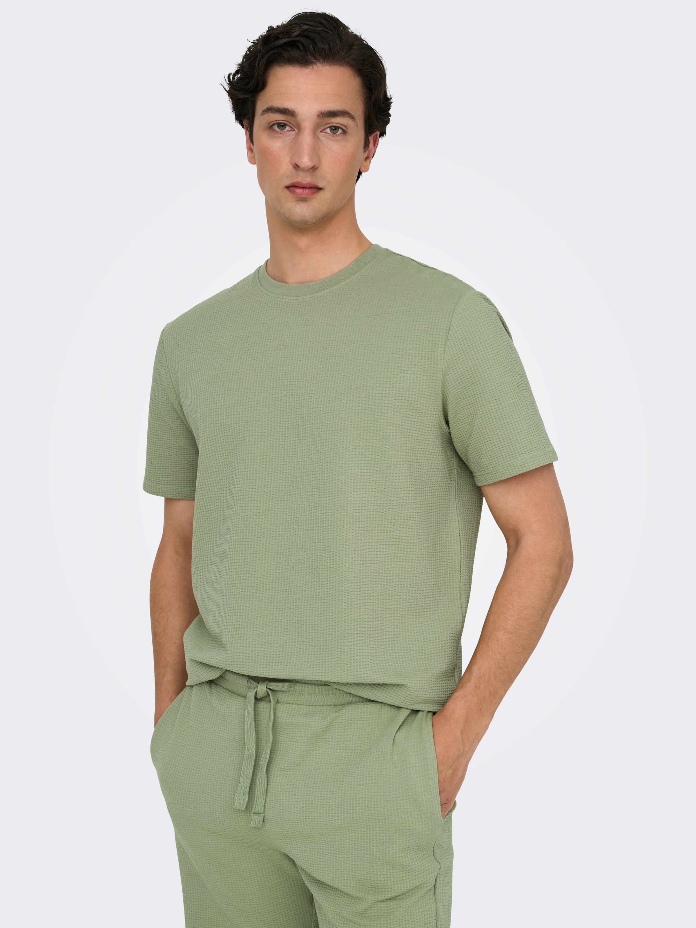 ONLY & SONS Rundhalsshirt "ONSKIAN LIFE REG SEERSUCKER SS TEE NOOS" günstig online kaufen