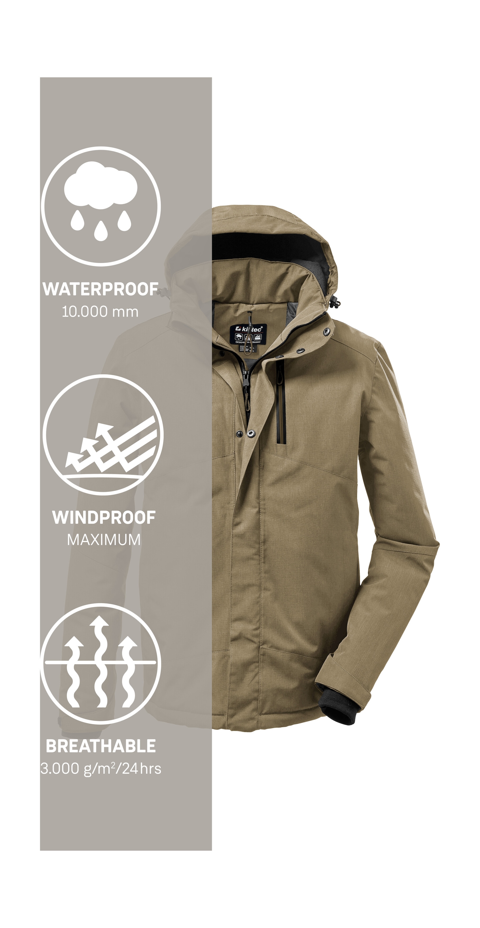 Killtec Outdoorjacke »KOW 161 MN JCKT«, Wasser- und winddichte Funktionsjacke mit abnehmbarer Kapuze