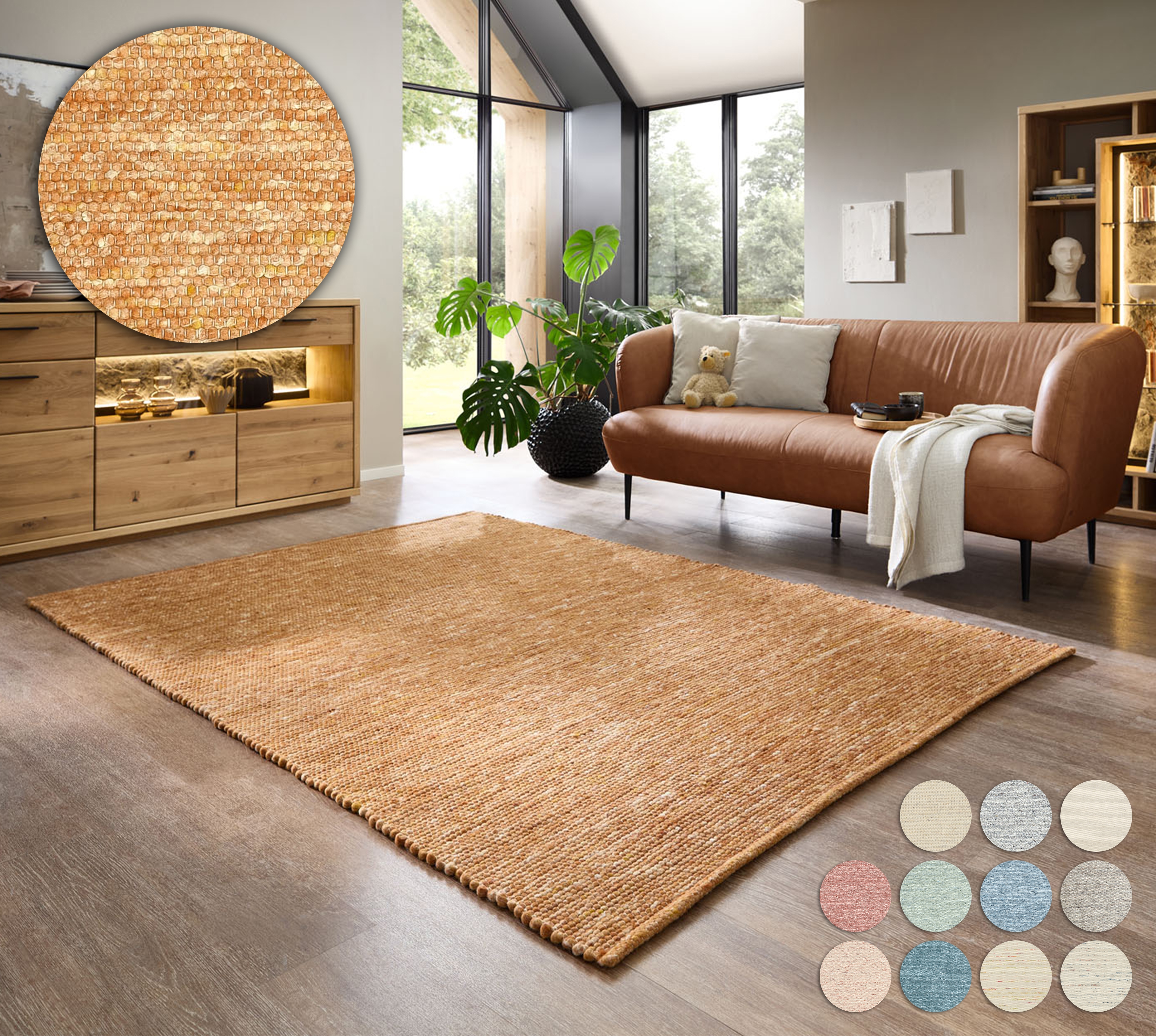 OTTO home Wollteppich "Pirker, handgewebt" rechteckig 12 mm Höhe Handwebteppich, meliert, reine Wolle, Wendeteppich, Scandi, Wohnzimmer