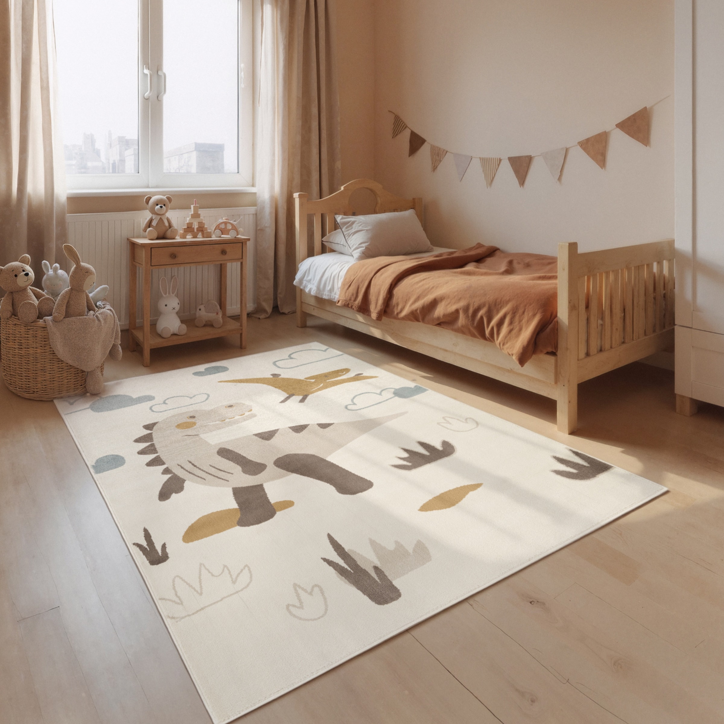 Kinderteppich HANSE HOME "Dino", creme multifarben, B:120cm H:10mm L:170cm, Polypropylen, Teppiche, Kinderteppich, Pflegeleicht, Weich, Kinderzimmer, Spielteppich, Spielunterlage