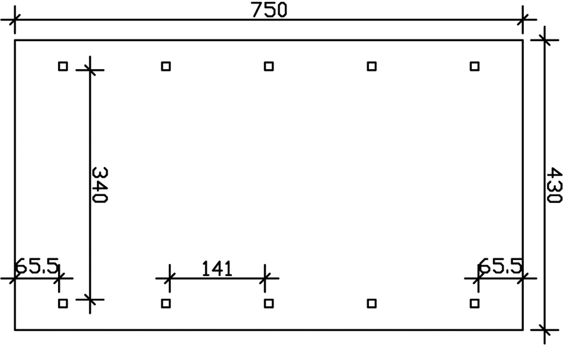 Skanholz Einzelcarport »Wallgau«, Nadelholz, 340 cm, Schiefergrau, 430x750cm, rote Schindeln