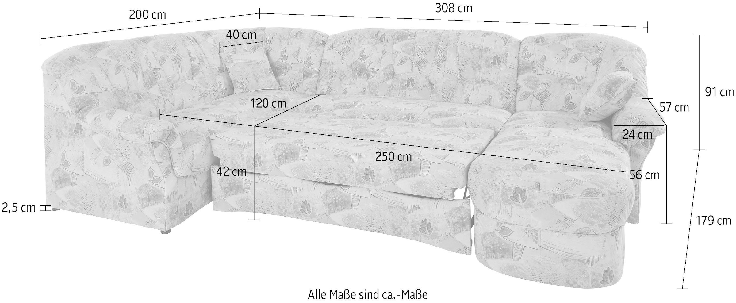 DOMO collection Wohnlandschaft »Bahia mit viel Platz, zeitloses Design, U-Form«, wahlweise mit Bettfunktion